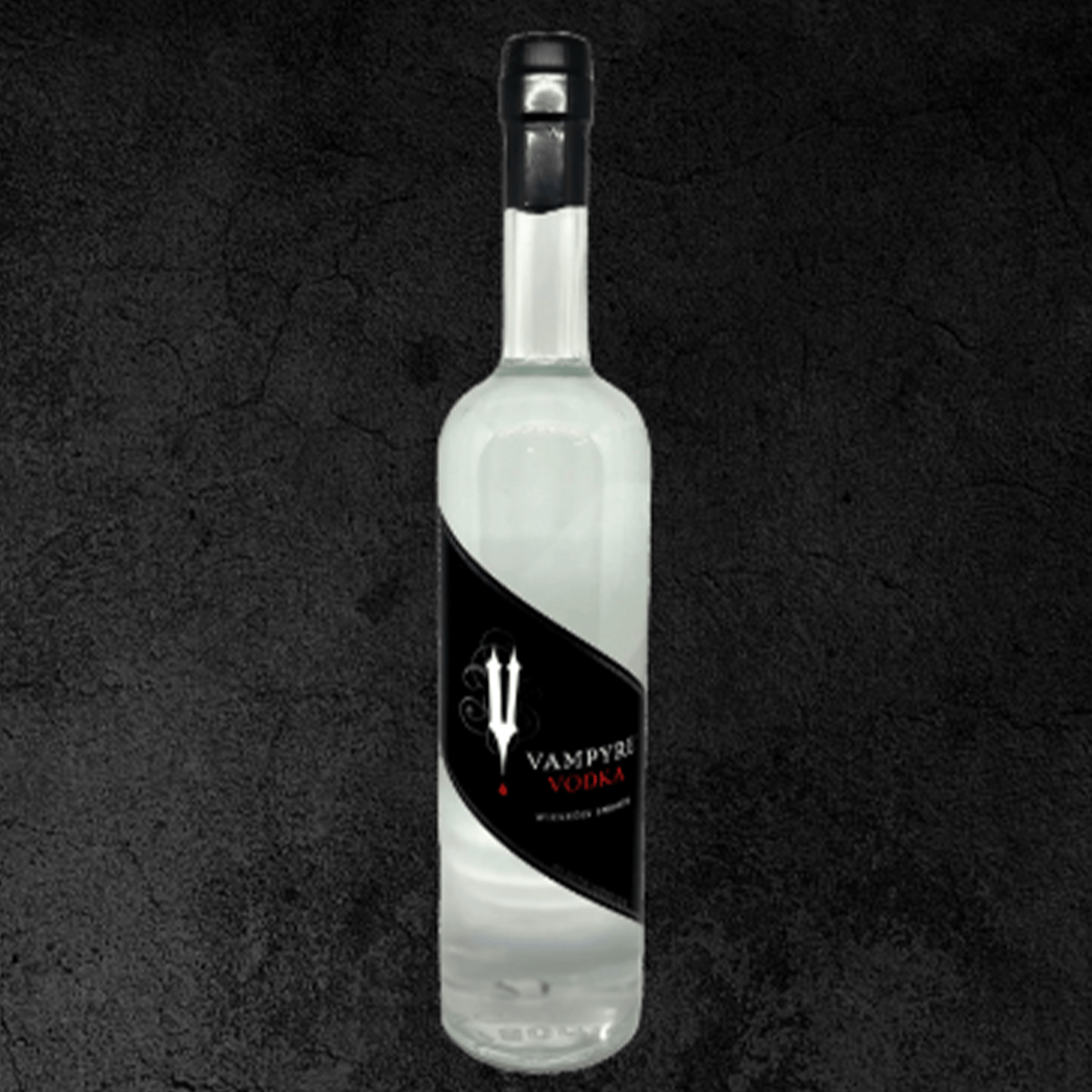 Vampyre Clear Vodka bottle with a sleek design, crafted from gluten-free American corn for unmatched smoothness.