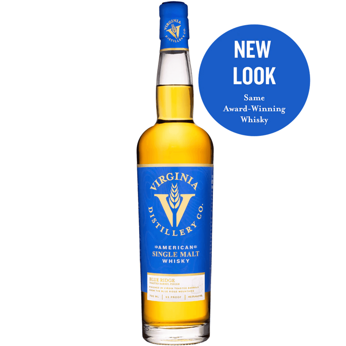 Virginia Distilling Co. Blue Ridge Select Whisky bottle showcasing new look and award-winning American single malt.