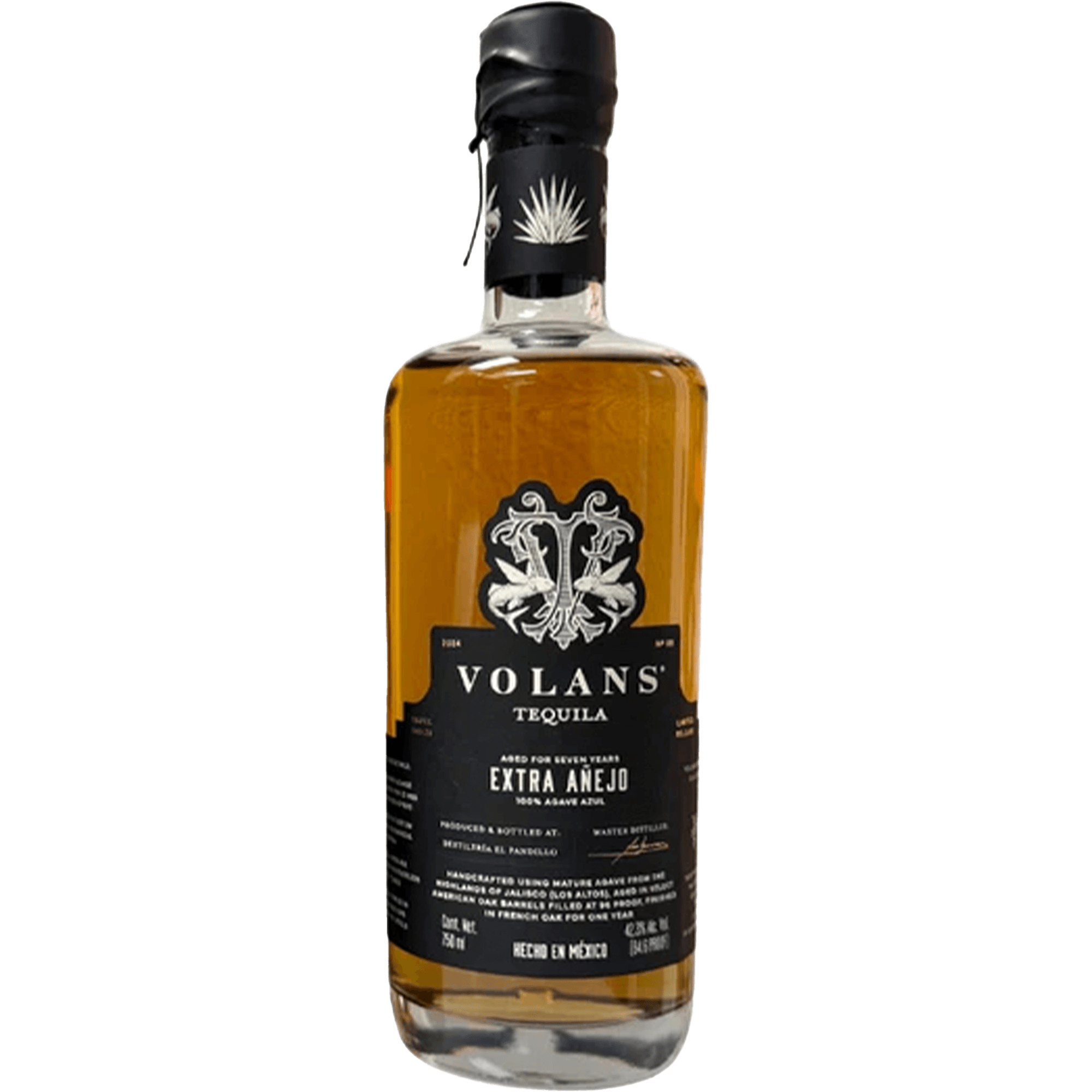 Volans 7 Year Extra Añejo Tequila in a decorative bottle highlighting its premium quality and heritage.