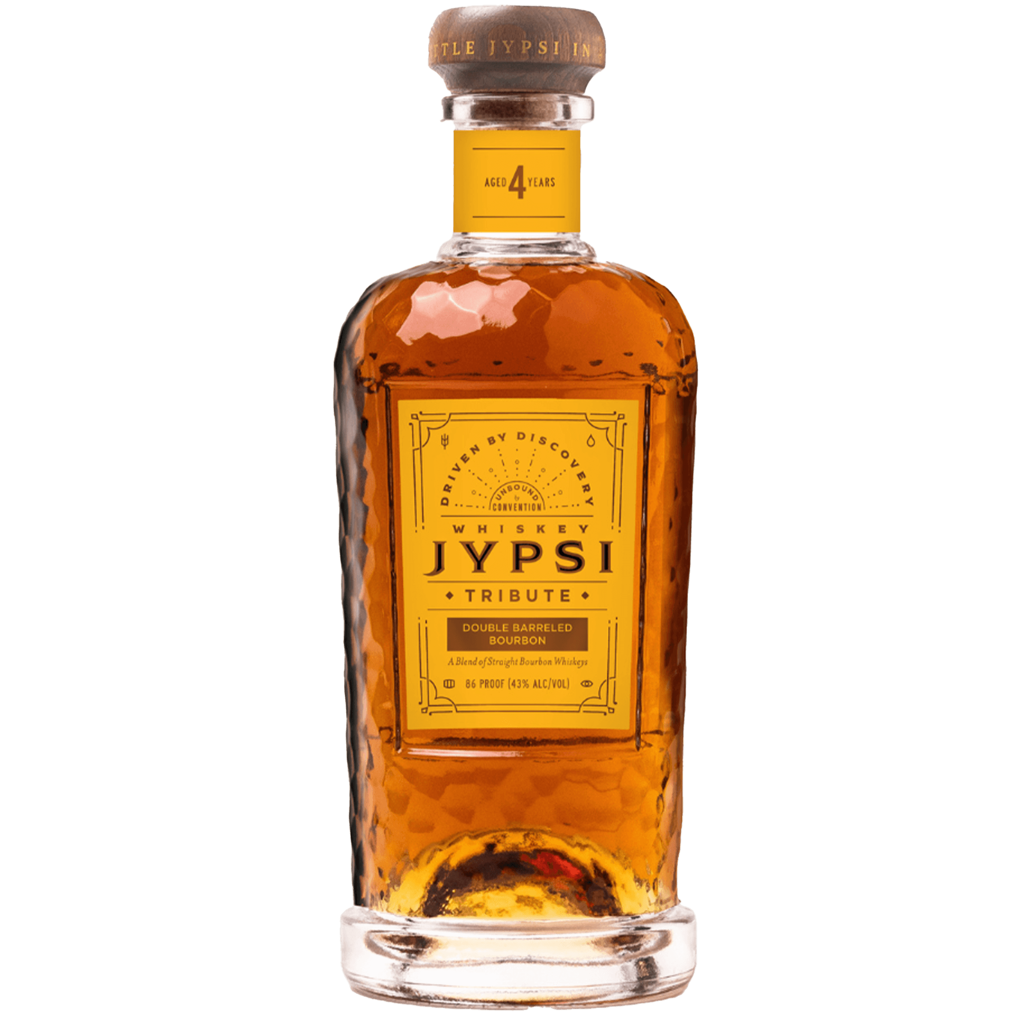 Whiskey JYPSI Tribute Double Barreled Bourbon bottle, expertly crafted for a richer flavor experience.