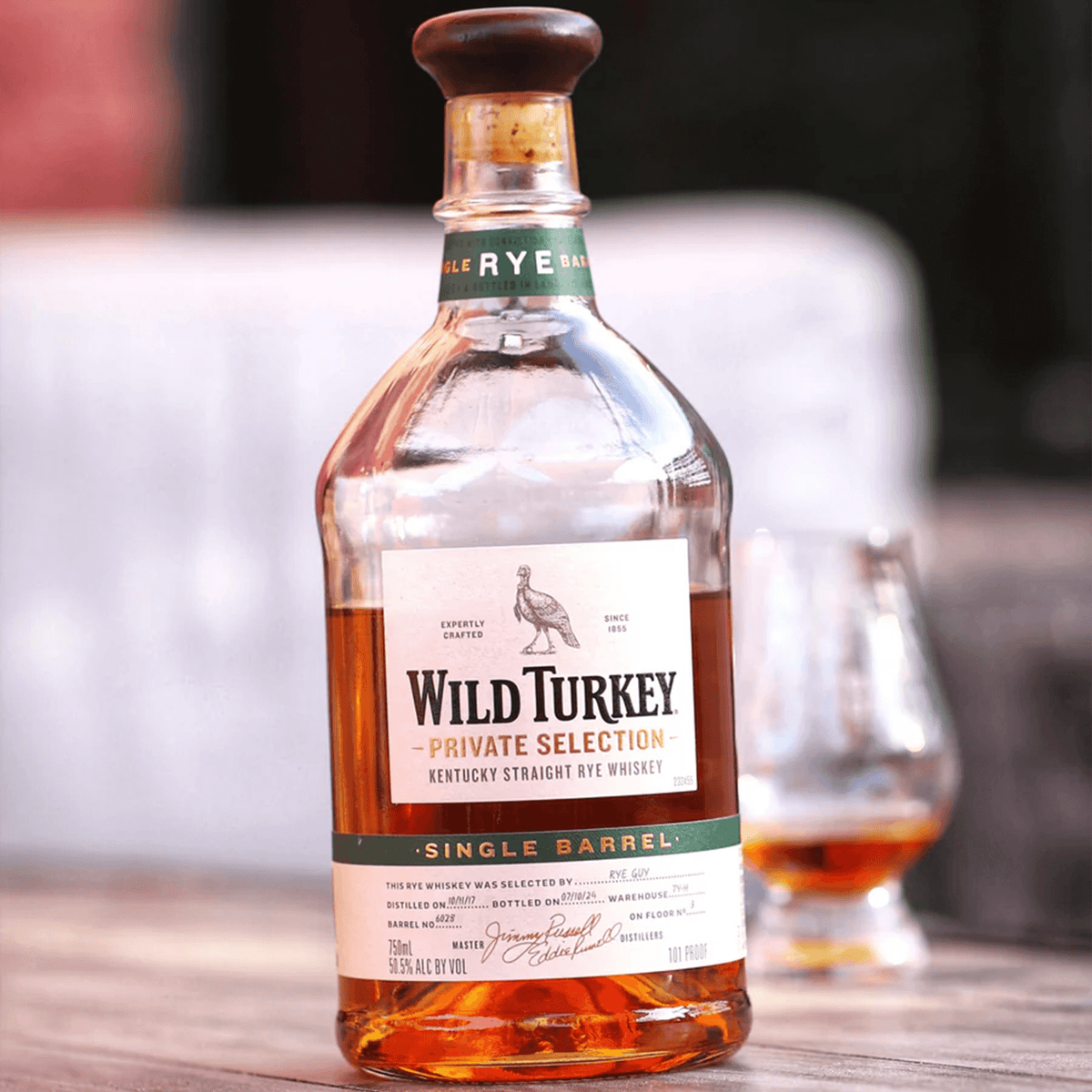 Wild Turkey Private Selection Single Barrel Rye S3B21_rare rye whiskey bottle with glass