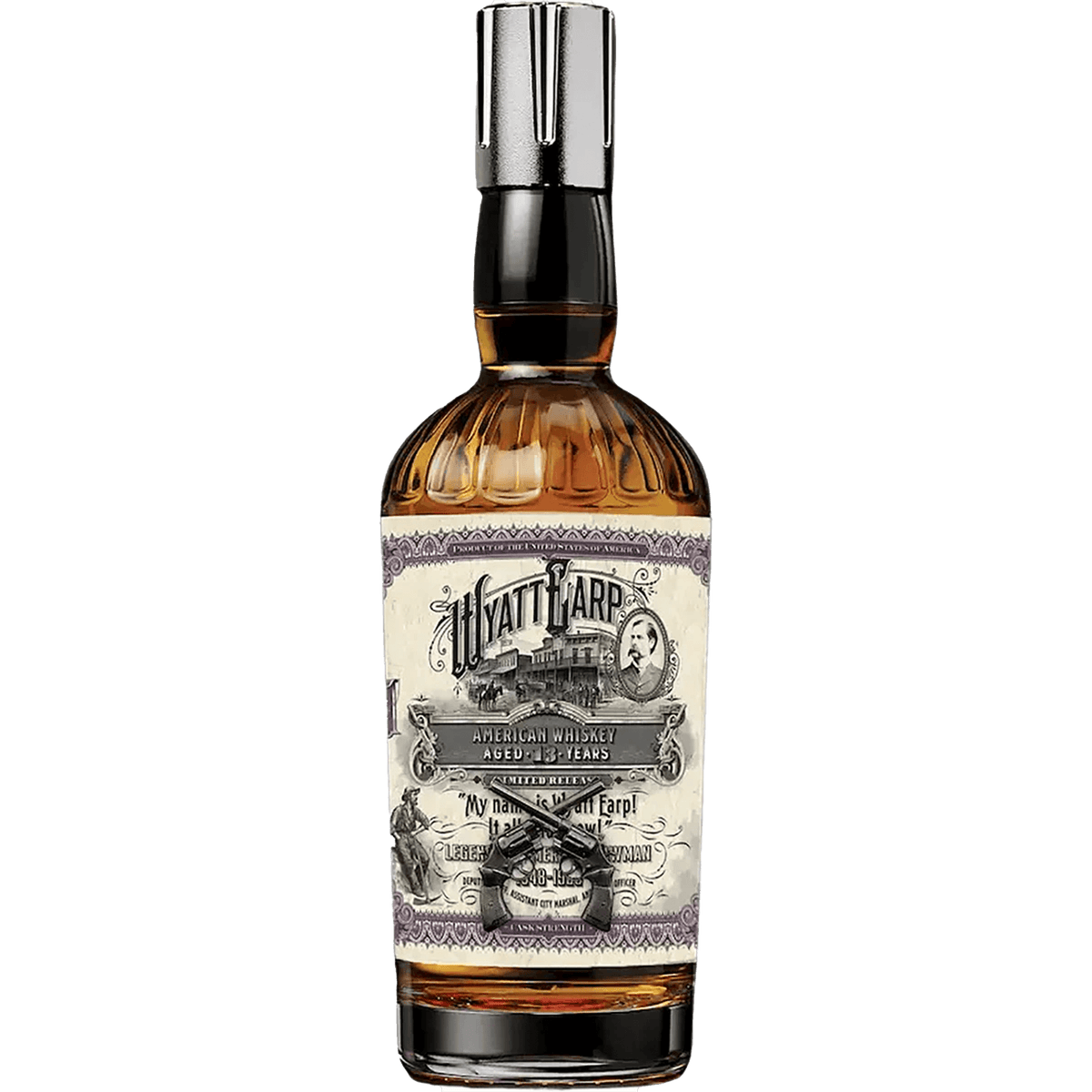 Bottle of Wyatt Earp 13 Year Hazmat American Whiskey with a unique label design.