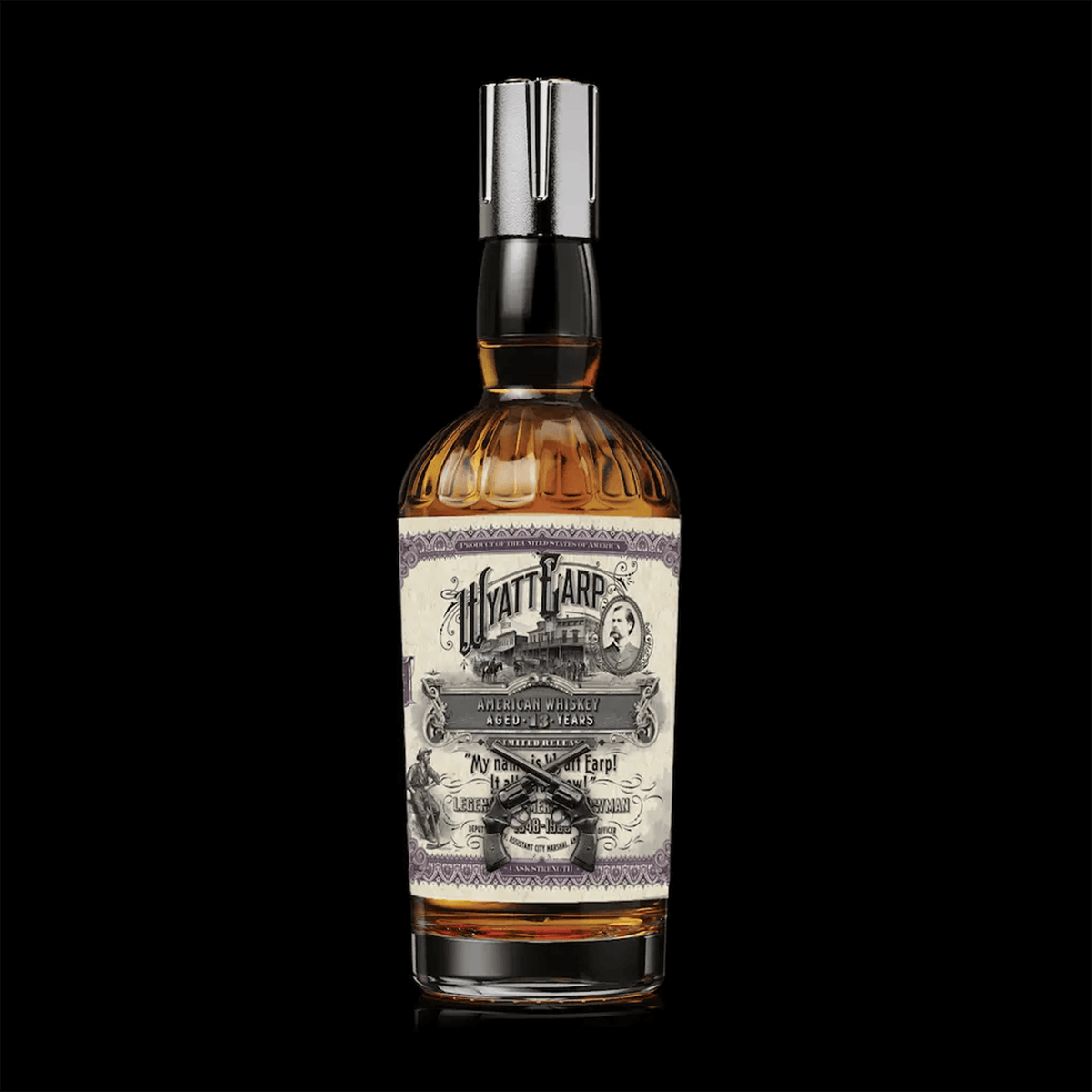 Bottle of Wyatt Earp 13 Year Hazmat Edition American Whiskey, aged in charred oak barrels.