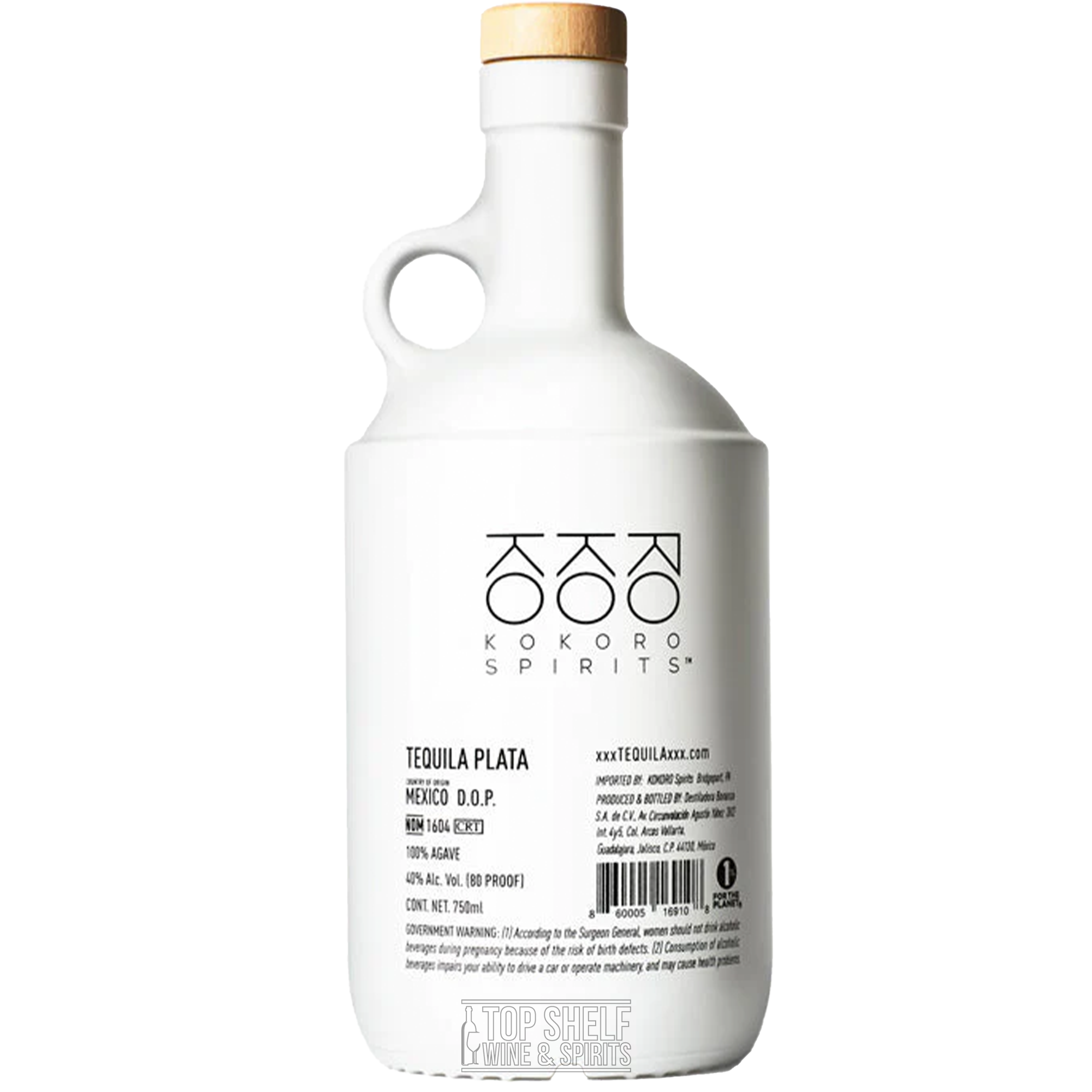 Kokoro Spirits Plata Tequila bottle showcasing its elegant design and award-winning quality, made from 100% Blue Weber Agave.