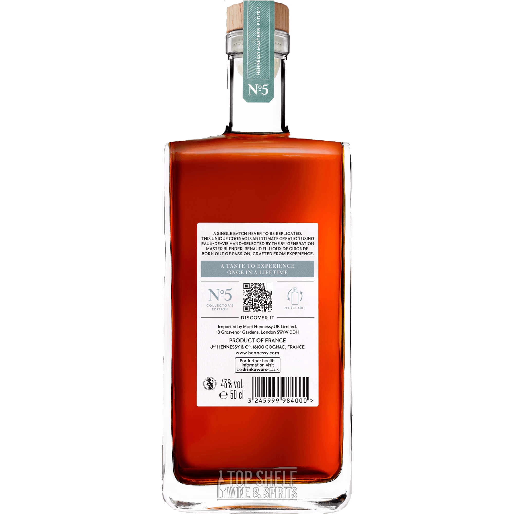 Hennessy Master Blender's Selection No. 5 Cognac bottle showcasing its elegant design and product details.