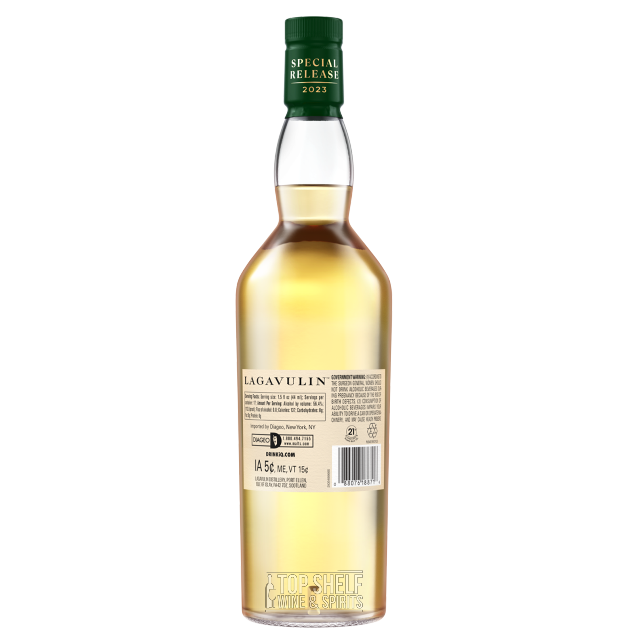 Lagavulin 12 Year Old 2023 Special Release Scotch bottle showcasing unique label and cask strength whisky.