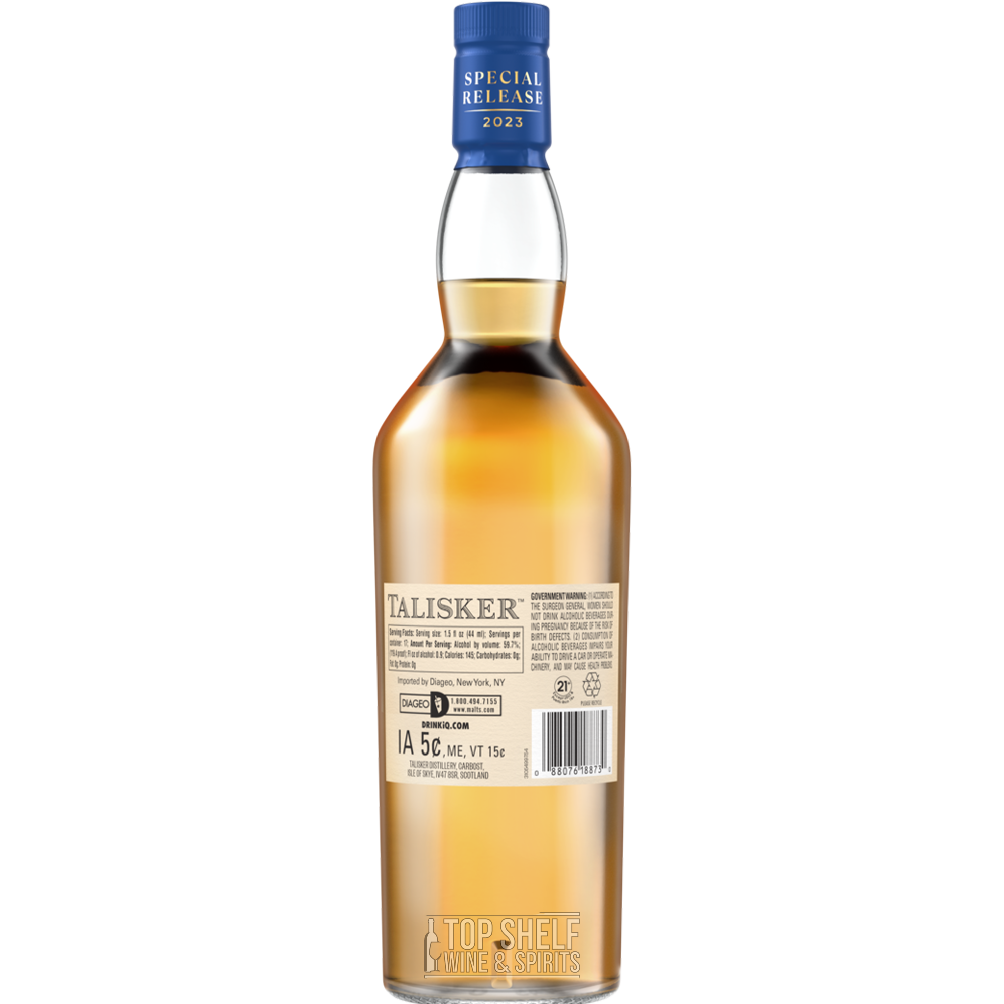 Talisker Cask Strength 'The Wild Explorador' 2023 Special Release Scotch whisky bottle with blue cap.