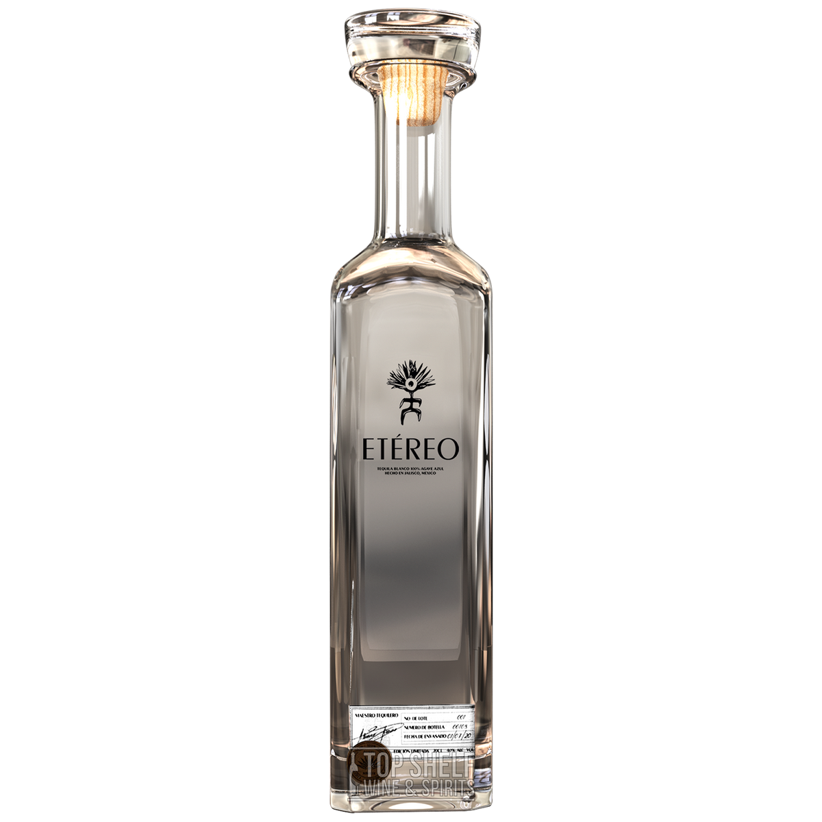 Bottle of Etéreo Tequila Blanco, showcasing its elegant design and branding, perfect for tequila enthusiasts.