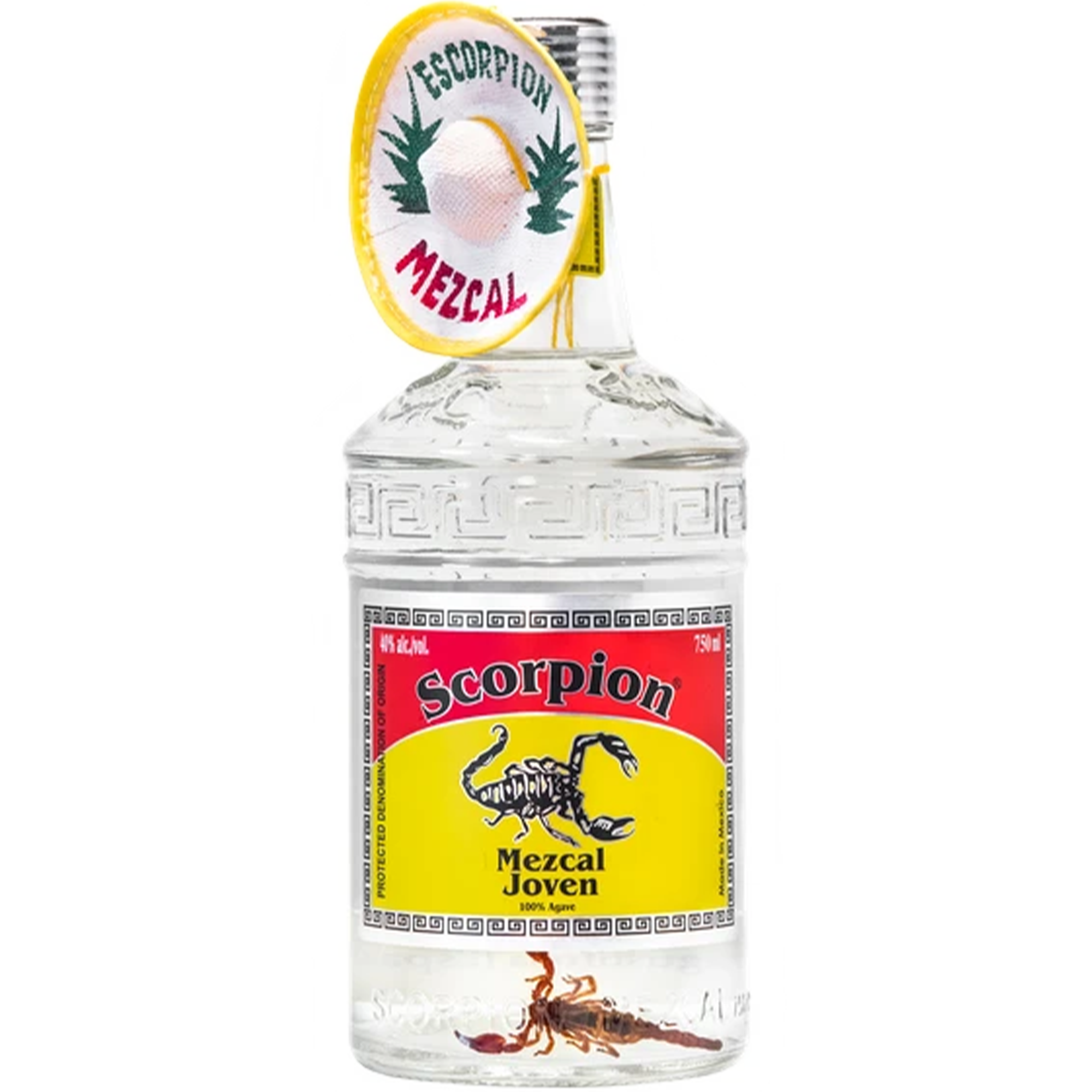 Scorpion Joven Mezcal bottle with vibrant label showcasing its signature design and agave heritage.