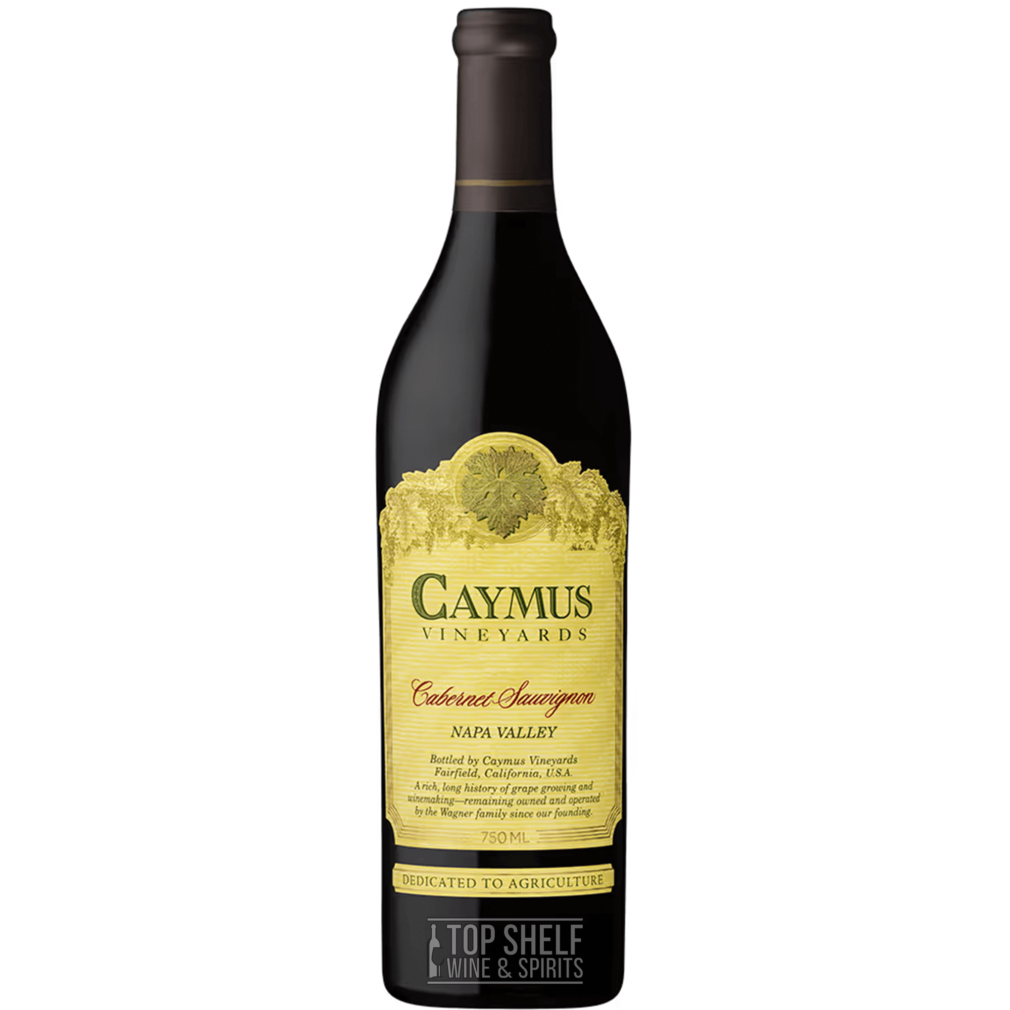 Caymus Vineyards Napa Valley Cabernet Sauvignon 2020 wine bottle with signature label and dark glass.