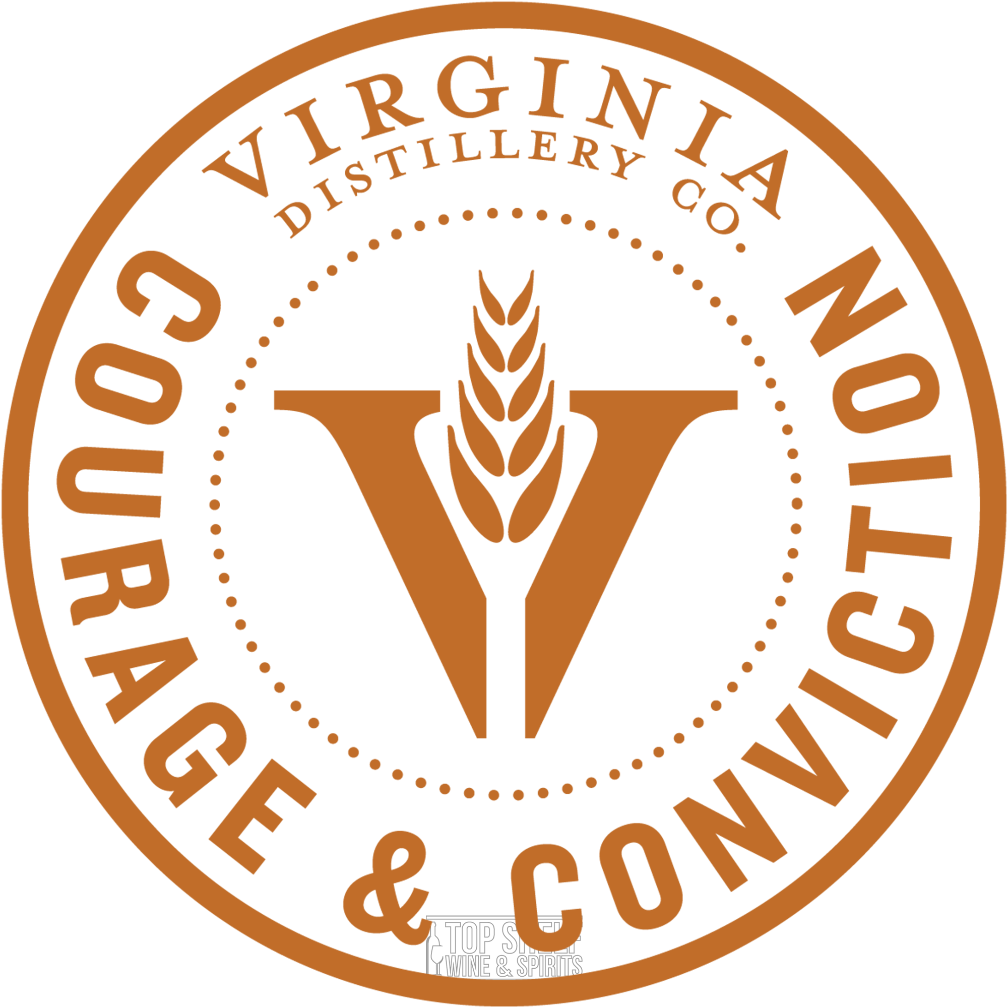 Virginia Distillery Co. Courage & Conviction logo showcasing rich design and branding for premium whiskey.