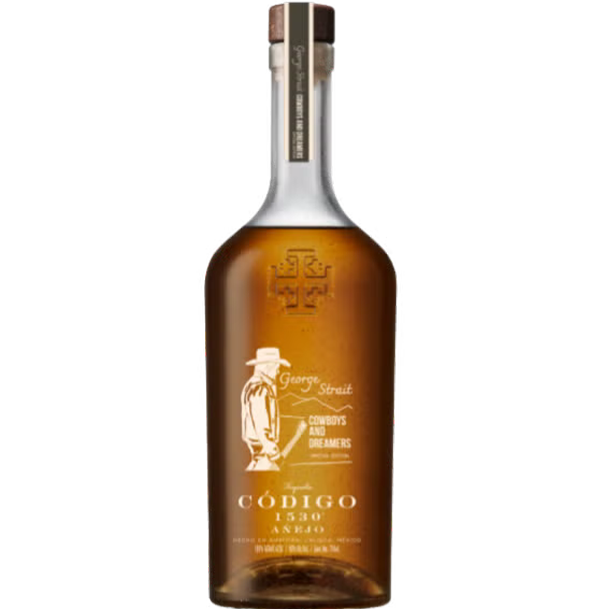Código George Strait Cowboys and Dreamers Añejo Tequila bottle, aged over 2 years in fine cabernet wine barrels.
