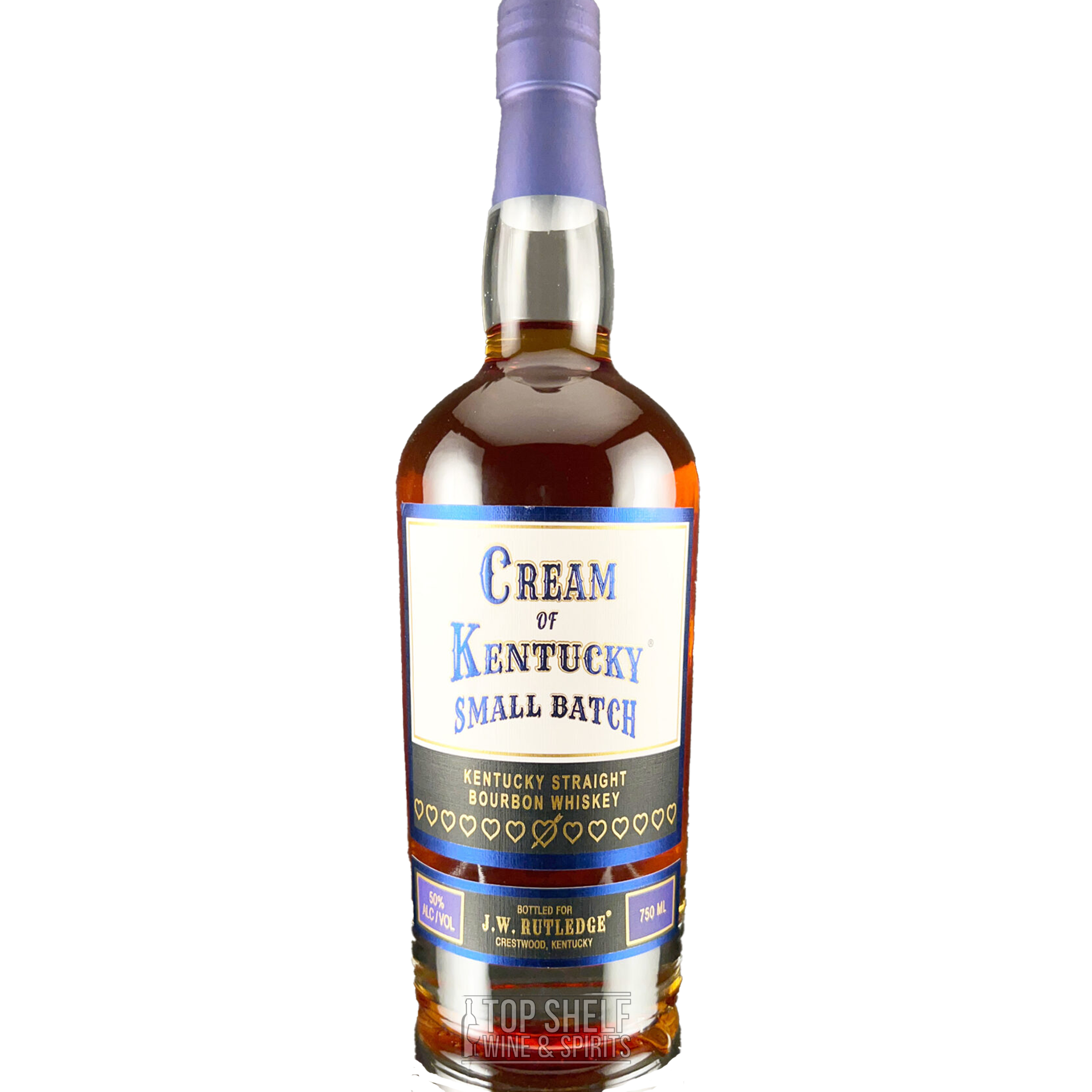 Bottle of Cream of Kentucky Small Batch Straight Bourbon, showcasing its classic label and rich amber color.