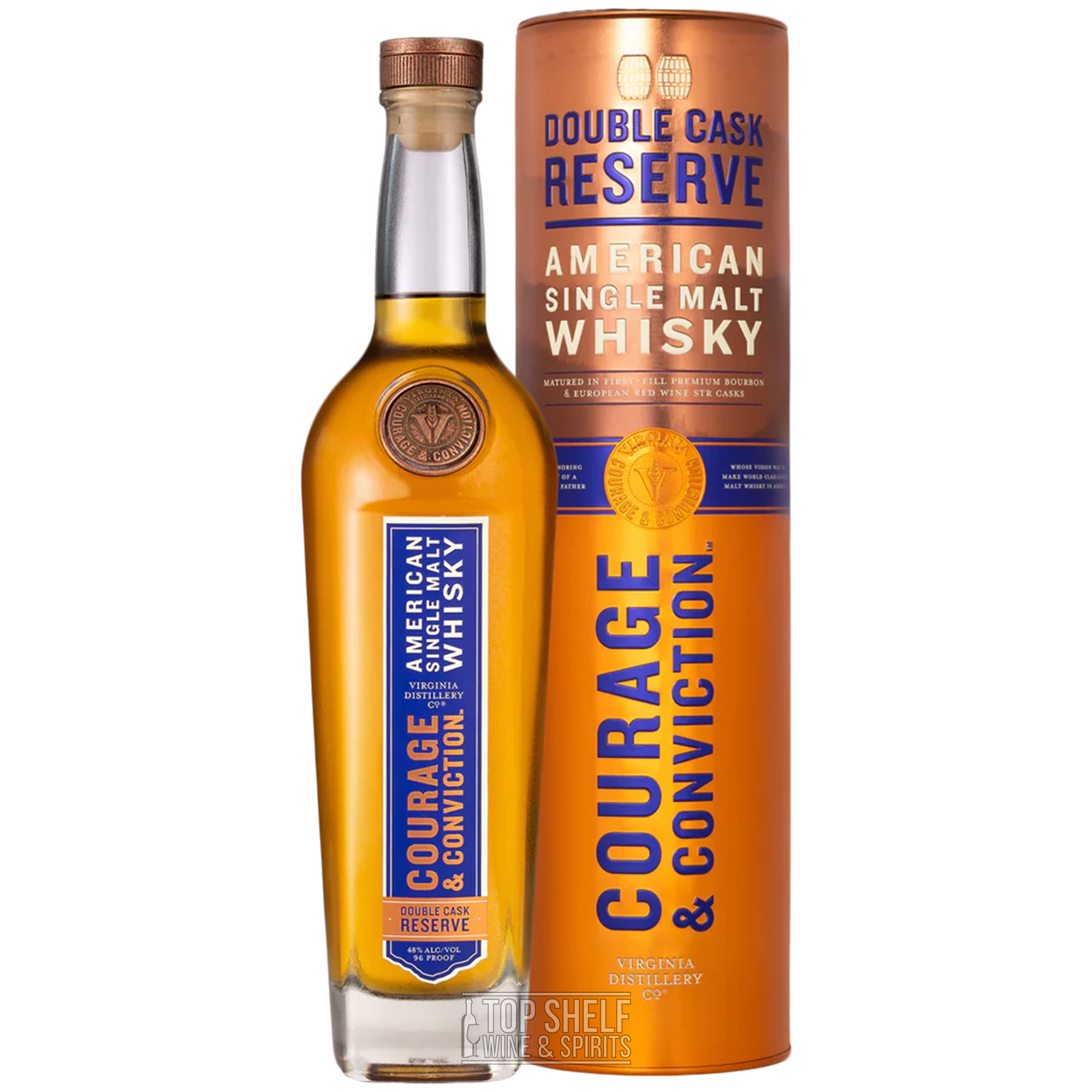 Virginia Distillery Co. Courage & Conviction Double Cask Reserve American single malt whisky, aged 5 years.