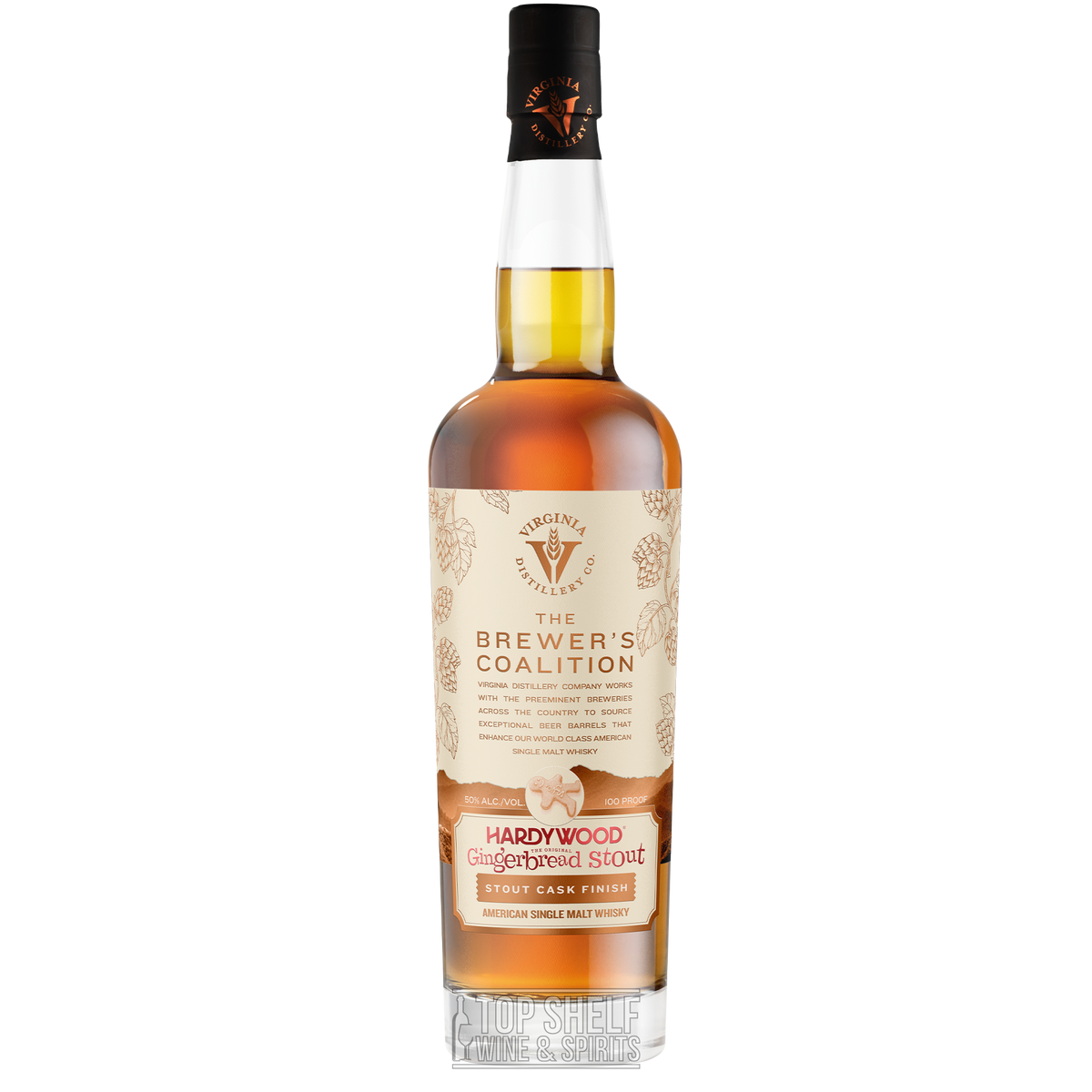 Virginia Distilling Hardywood Gingerbread Stout American Single Malt Whiskey bottle with label and logo.