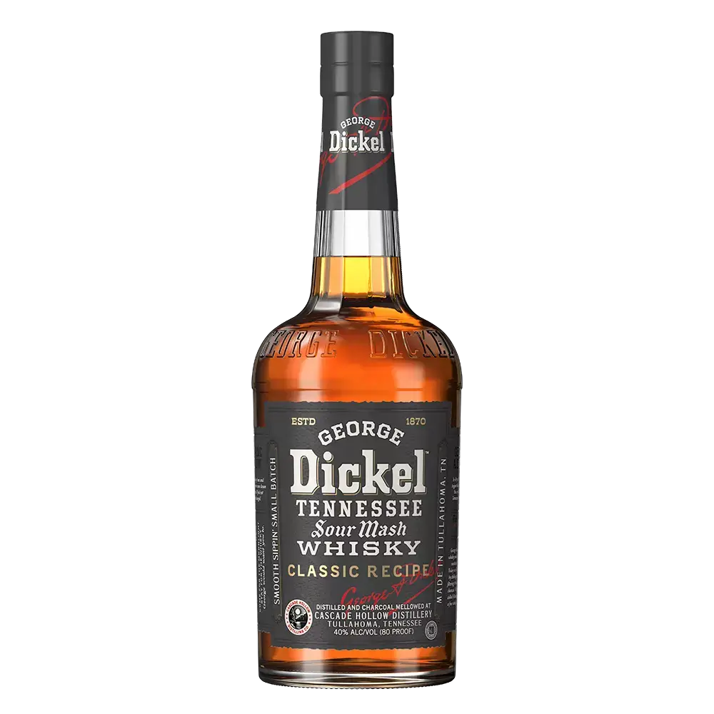 George Dickel Tennessee Sour Mash Classic Recipe whisky bottle, showcasing its smooth sipping profile and rich flavors.