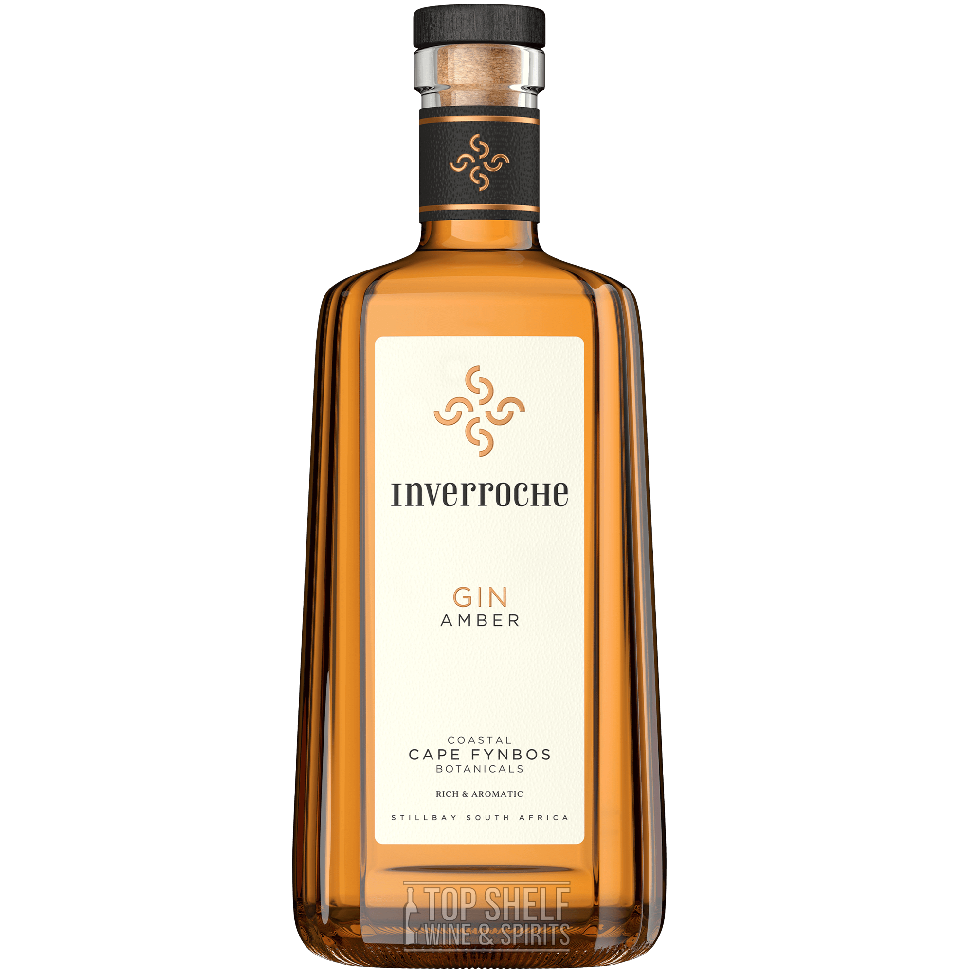 Inverroche Amber Craft Gin bottle showcasing rich amber color and coastal fynbos botanicals from South Africa.