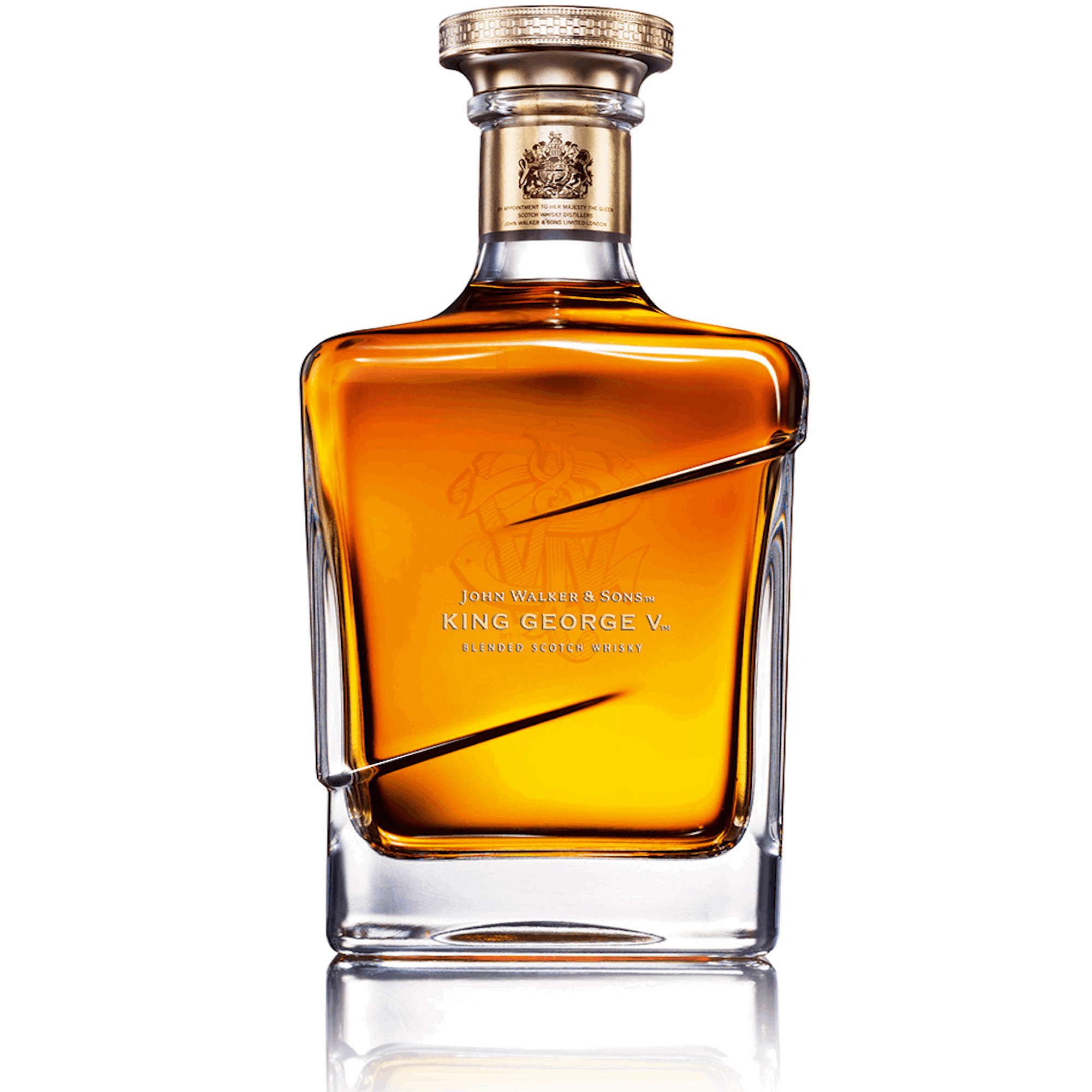 Johnnie Walker King George V Scotch Whisky in an elegant glass bottle with a gold cap.