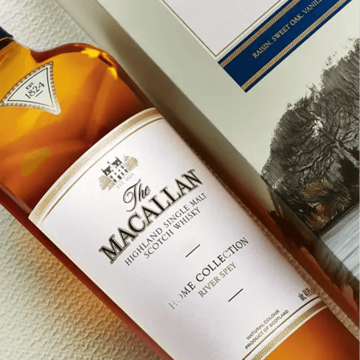 The Macallan Home Collection River Spey Single Malt Scotch Whisky with beautiful label and packaging.