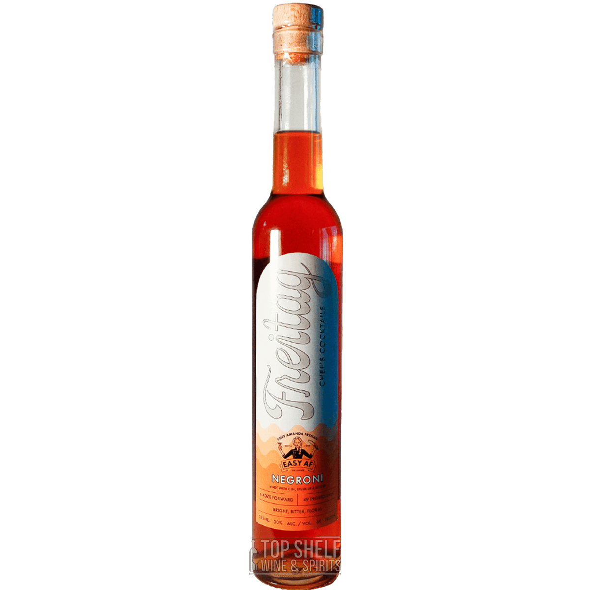 Freitag Negroni 375ml bottle showcasing bright red hues and distinctive label design.