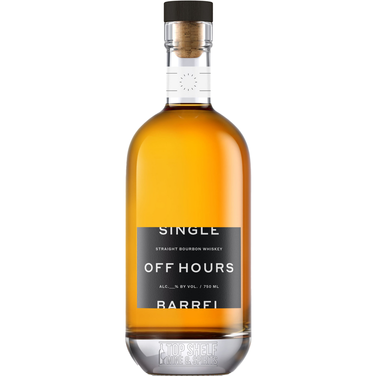 Off Hours Single Barrel Straight Bourbon whiskey bottle showcasing its rich amber color and elegant packaging.