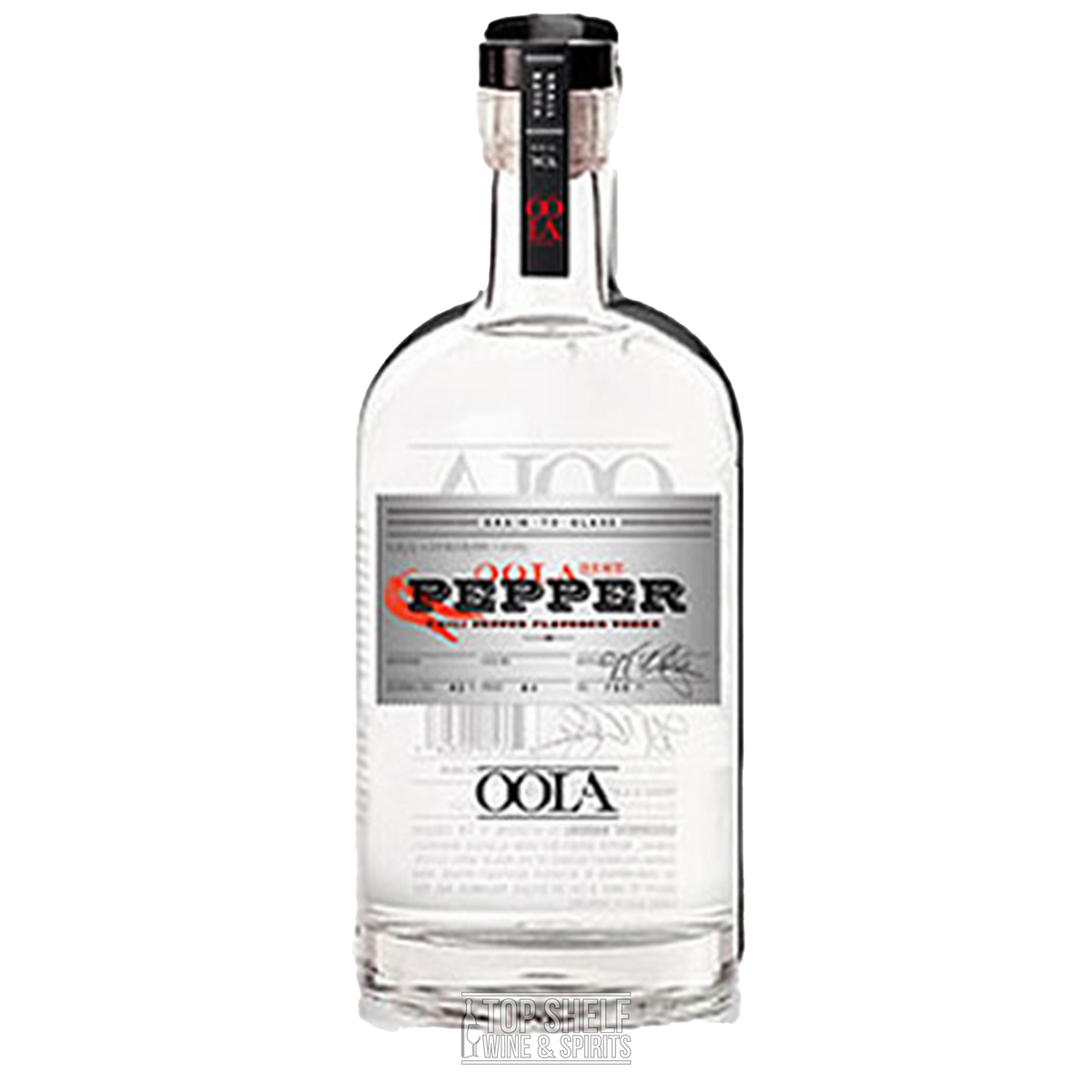 OOLA Distillery Aloo Chili Pepper Vodka 1L bottle featuring vibrant design and fresh Hungarian Goathorn Peppers.