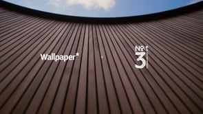 Logo display of Wallpaper* and No 3 London Dry Gin against a wooden texture background.