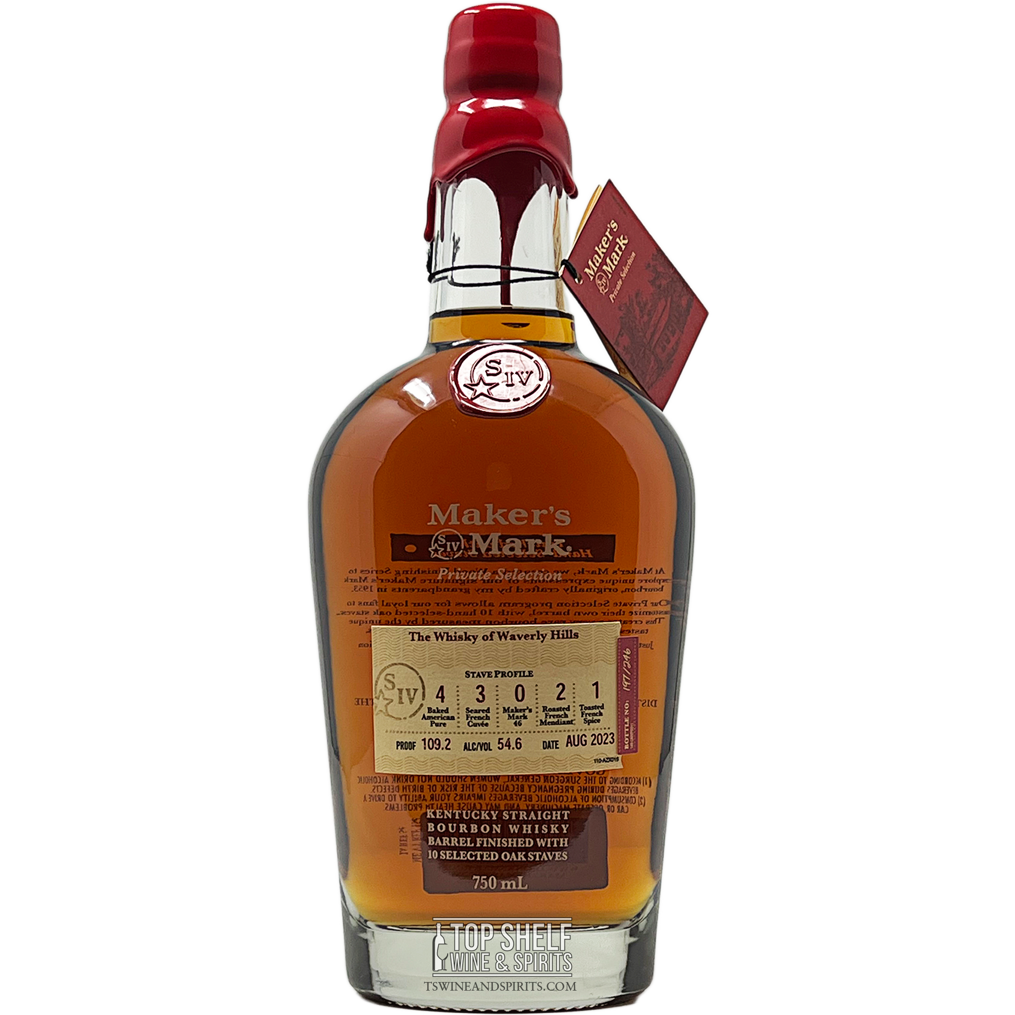 Maker's Mark Oak Stave Cask Strength Bourbon bottle showcasing unique flavor profile and private selection details.