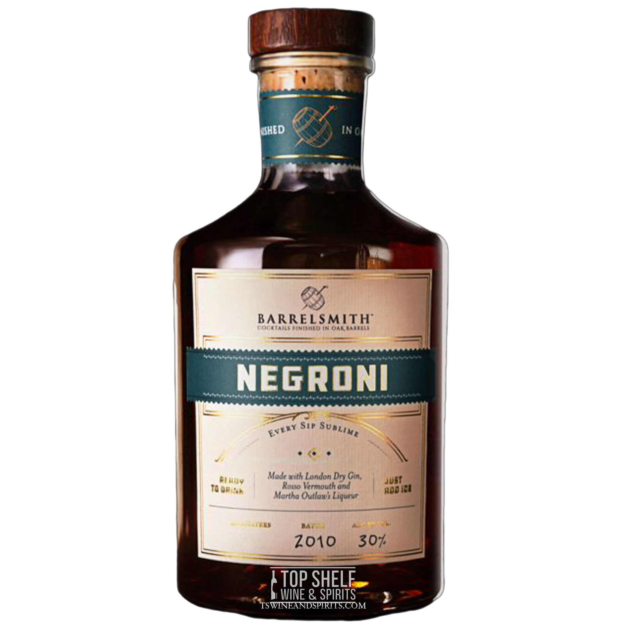 Barrelsmith Negroni cocktail bottle, aged in oak, made with London Dry Gin and Rosso Vermouth, 100ml, 30% ABV.