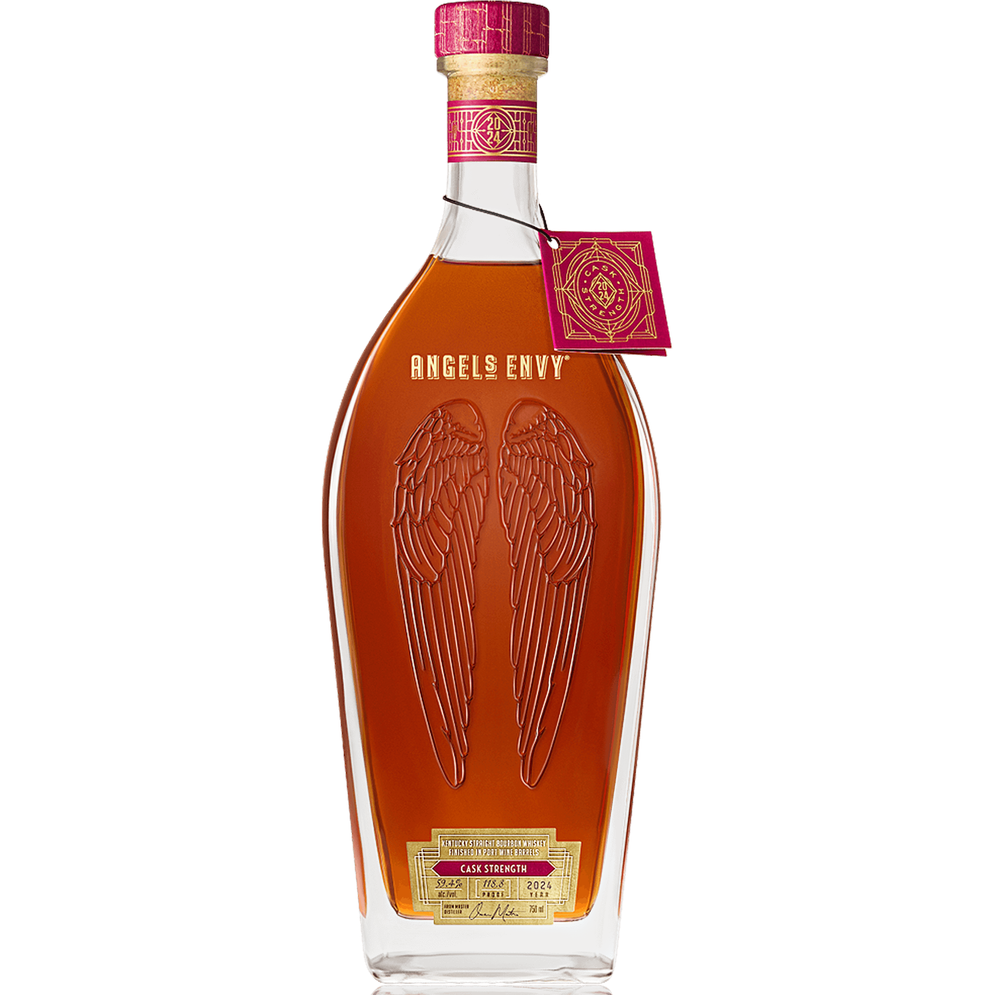 Angels Envy Cask Strength Kentucky Straight bourbon bottle highlighting robust oak and toffee notes.