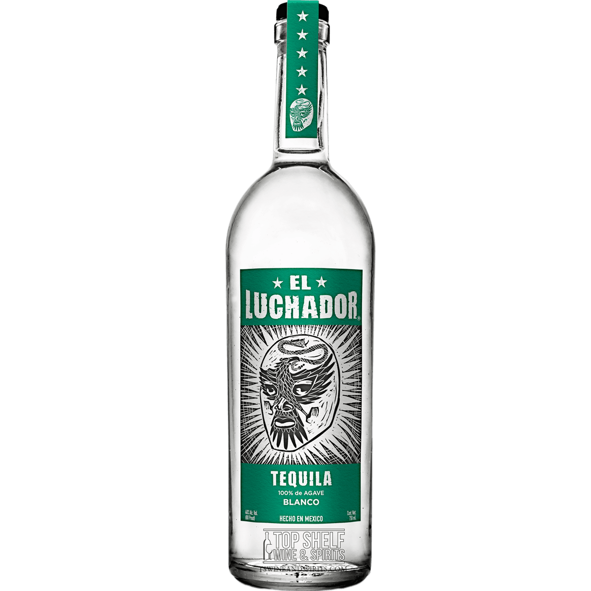 El Luchador Blanco tequila bottle featuring distinctive label and fresh agave spirit, perfect for cocktails and sipping.