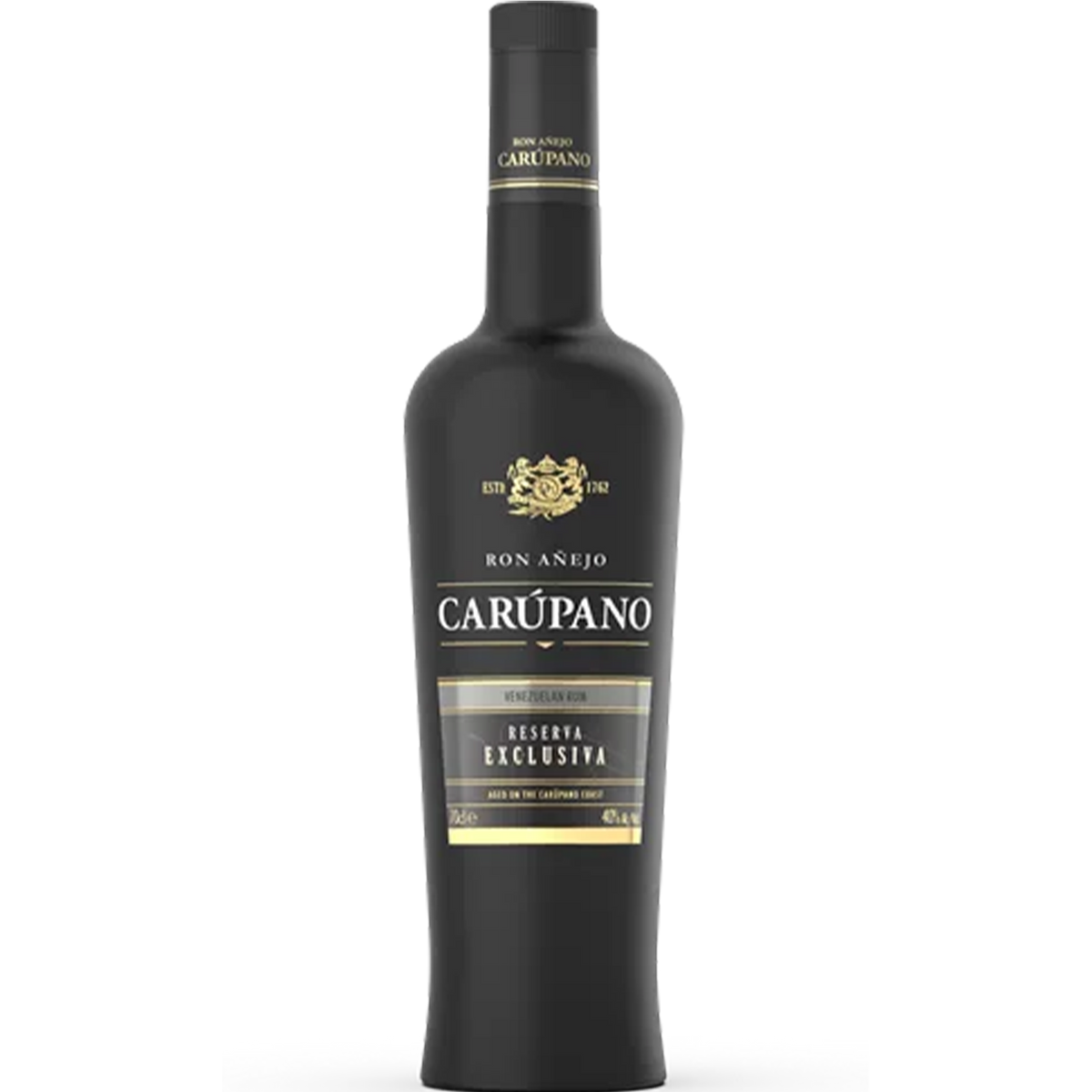 Ron Carupano Riserva Exclusiva 12 Year Rum bottle, aged rum, rich amber color, sophisticated aroma profile.