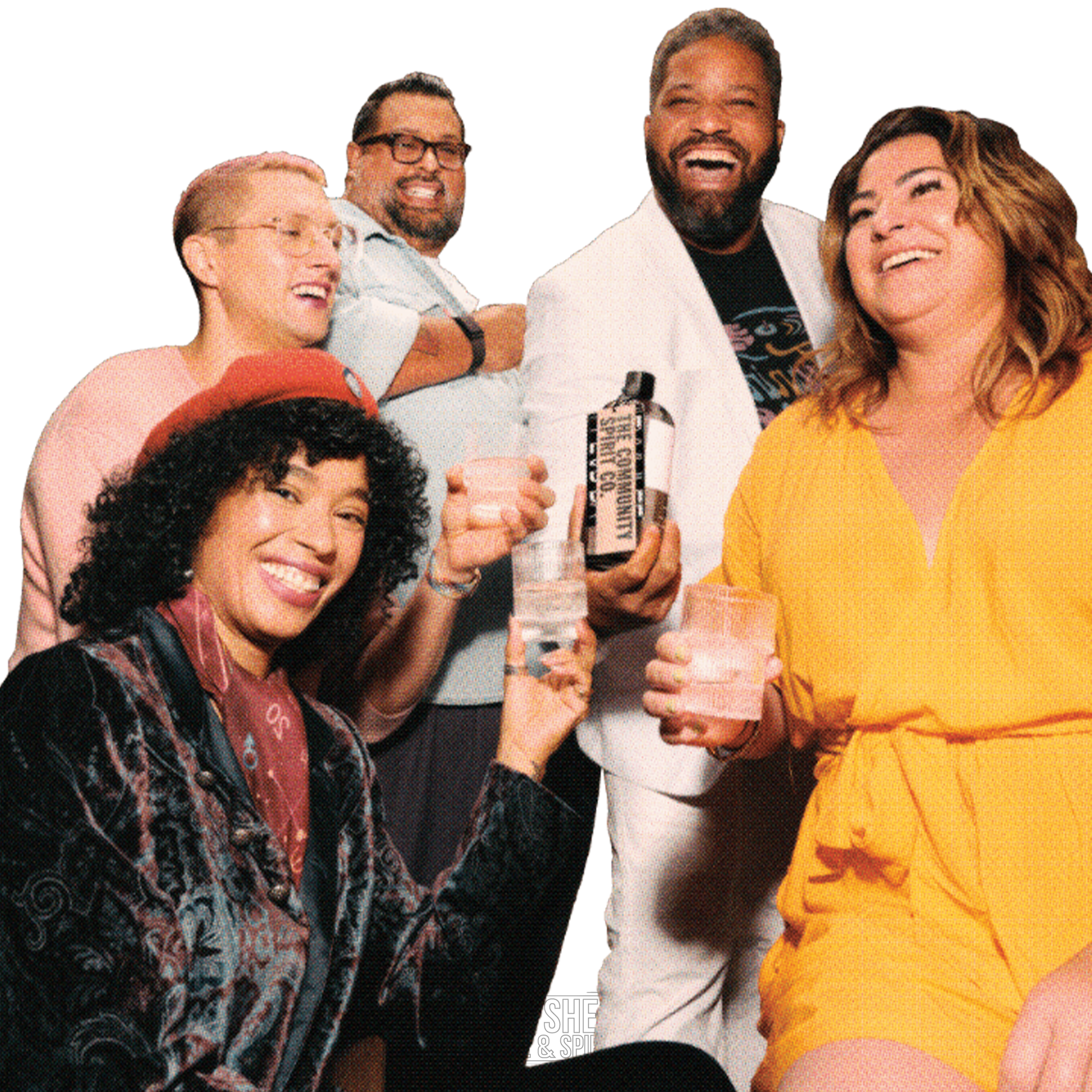 Group of friends celebrating with Community Spirit Vodka, enjoying drinks and laughter together.