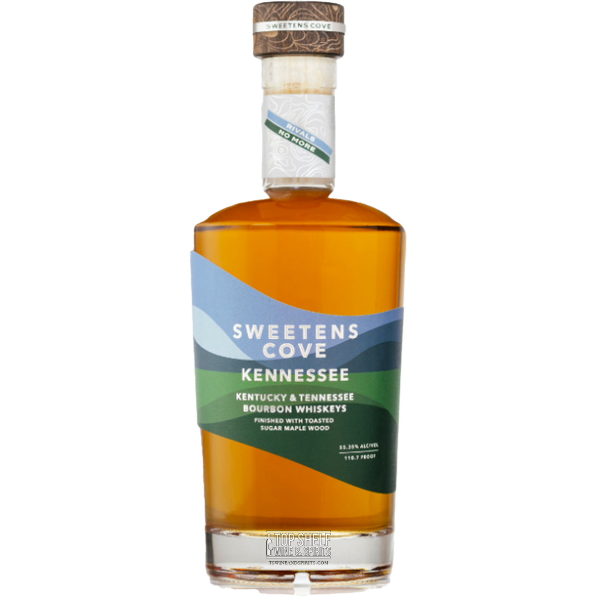Sweetens Cove Tennessee Bourbon bottle showcasing its unique blend of Kentucky and Tennessee whiskeys, finished with toasted wood.