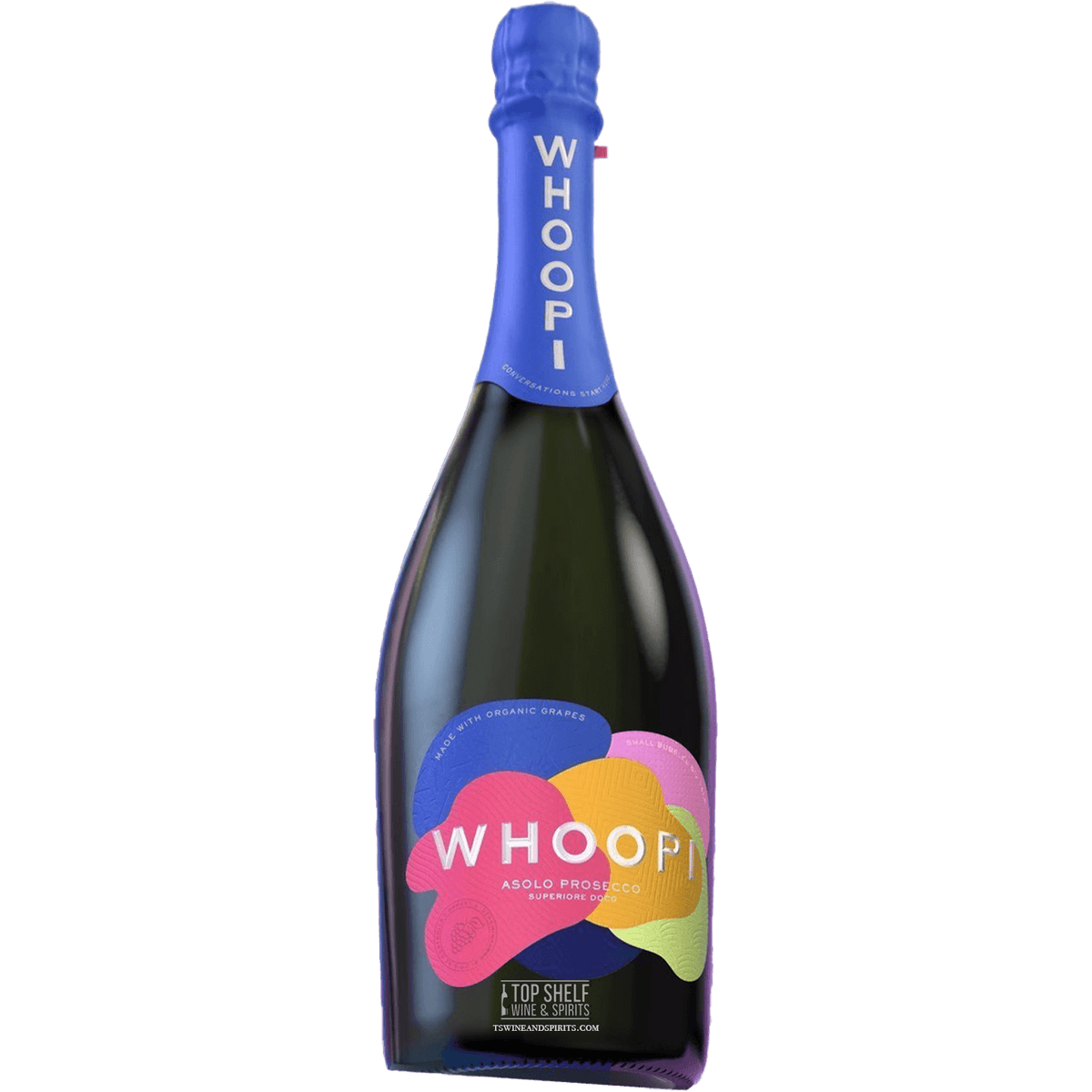 Whoopi Goldberg Prosecco bottle featuring a vibrant label and elegant design.