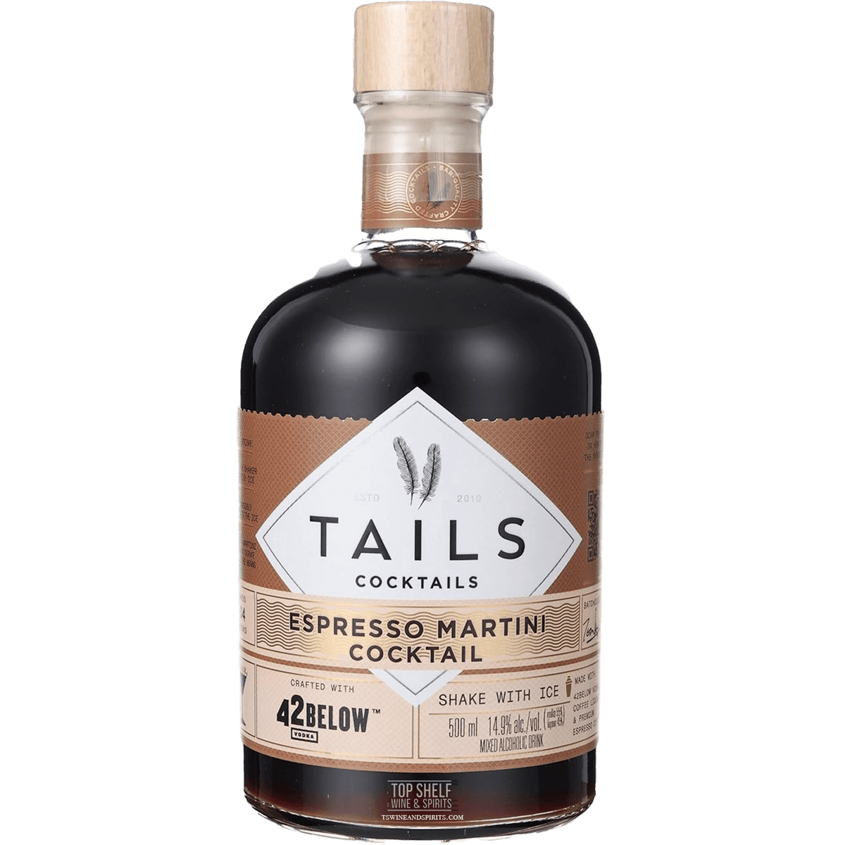 Tails Espresso Martini 375mL bottle showcasing rich espresso flavor and creamy finish, garnished with coffee beans.