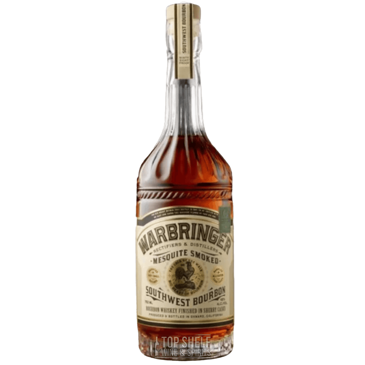 Warbringer Mesquite Smoked Southwest Bourbon bottle showcasing rich amber color and distinctive label.