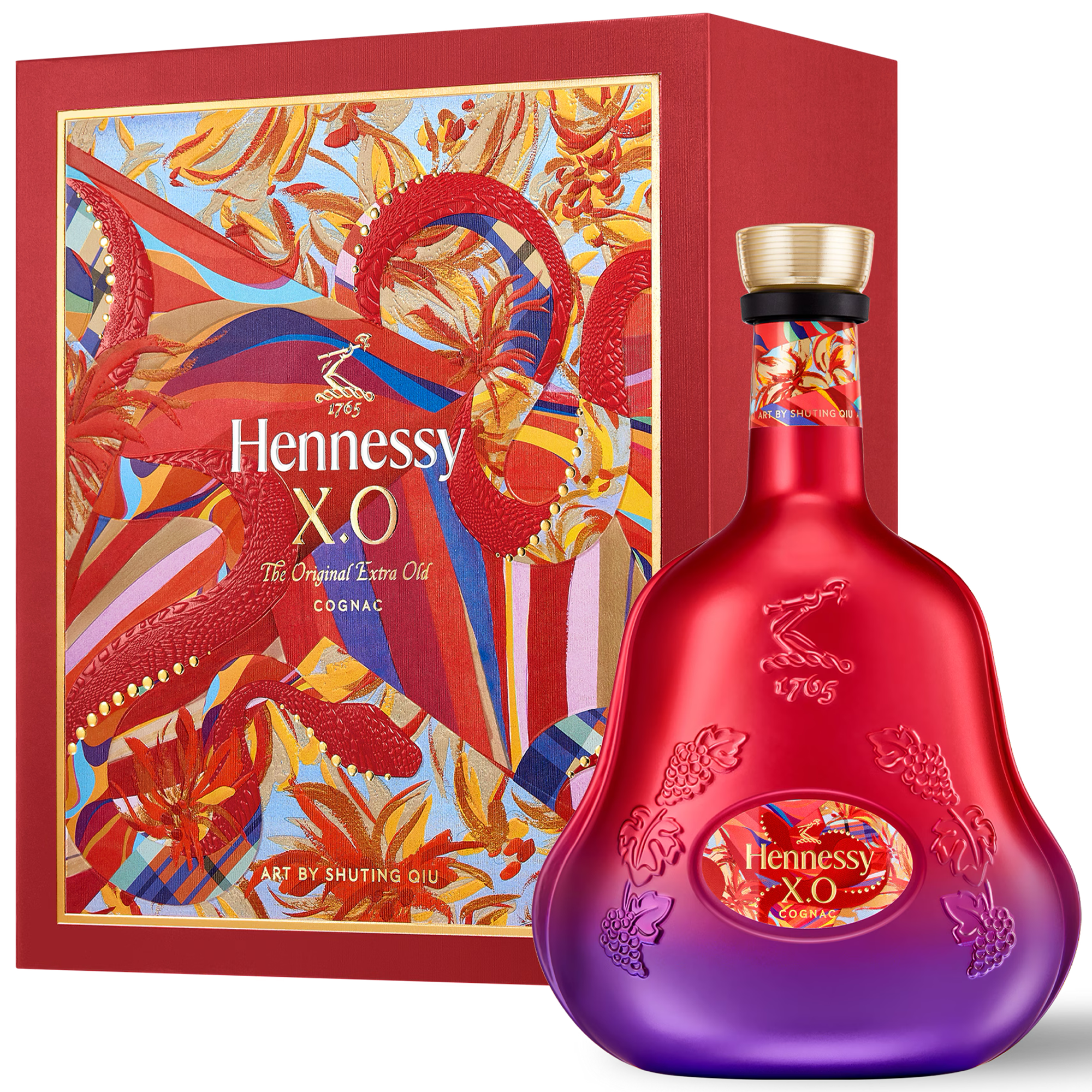 Hennessy X.O. Lunar New Year 2025 Shuting Qiu Cognac bottle and box art.