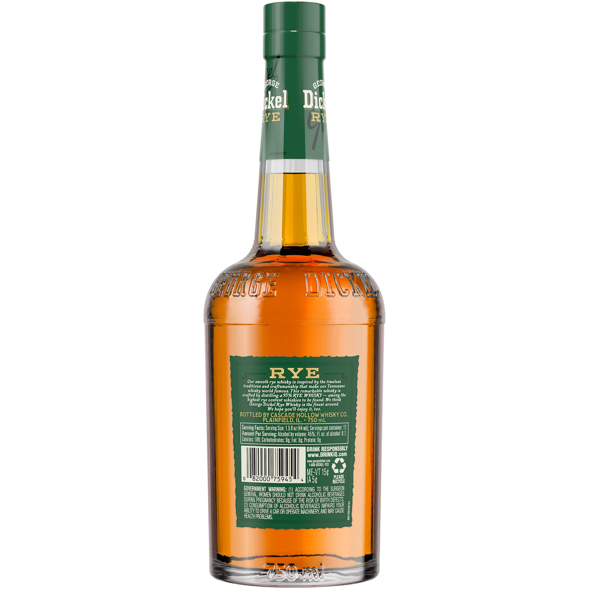 George Dickel Rye Whiskey bottle showcasing chilled charcoal-mellowed style and distinctive label.