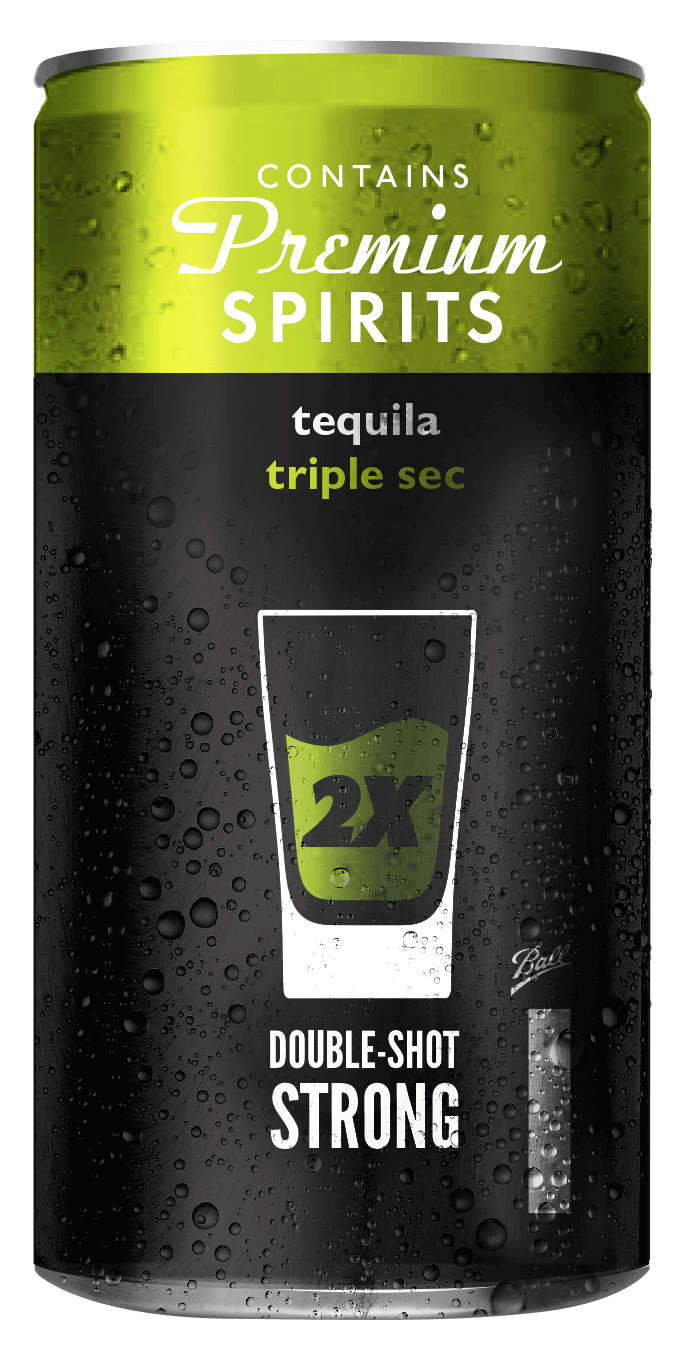 The Club Margarita can featuring premium tequila and triple sec for a strong double-shot margarita.