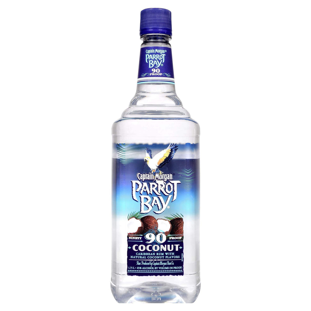 Parrot Bay Coconut 90 Proof Rum bottle showcasing crisp, tropical flavors and a refreshing coconut essence.