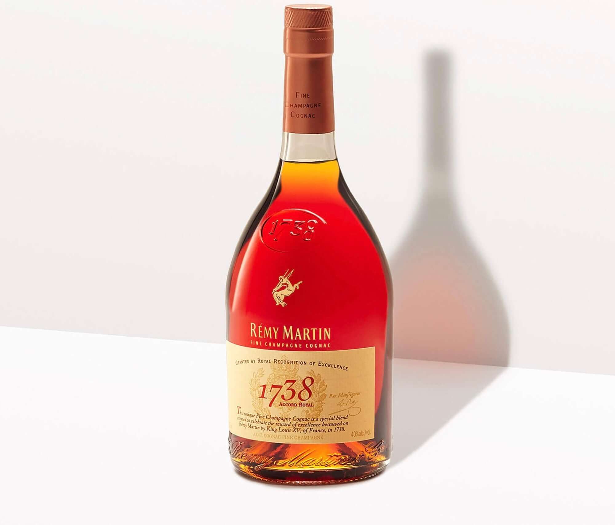 Rémy Martin 1738 Royal Accord Cognac bottle showcasing its regal appearance and rich, mellow flavors.