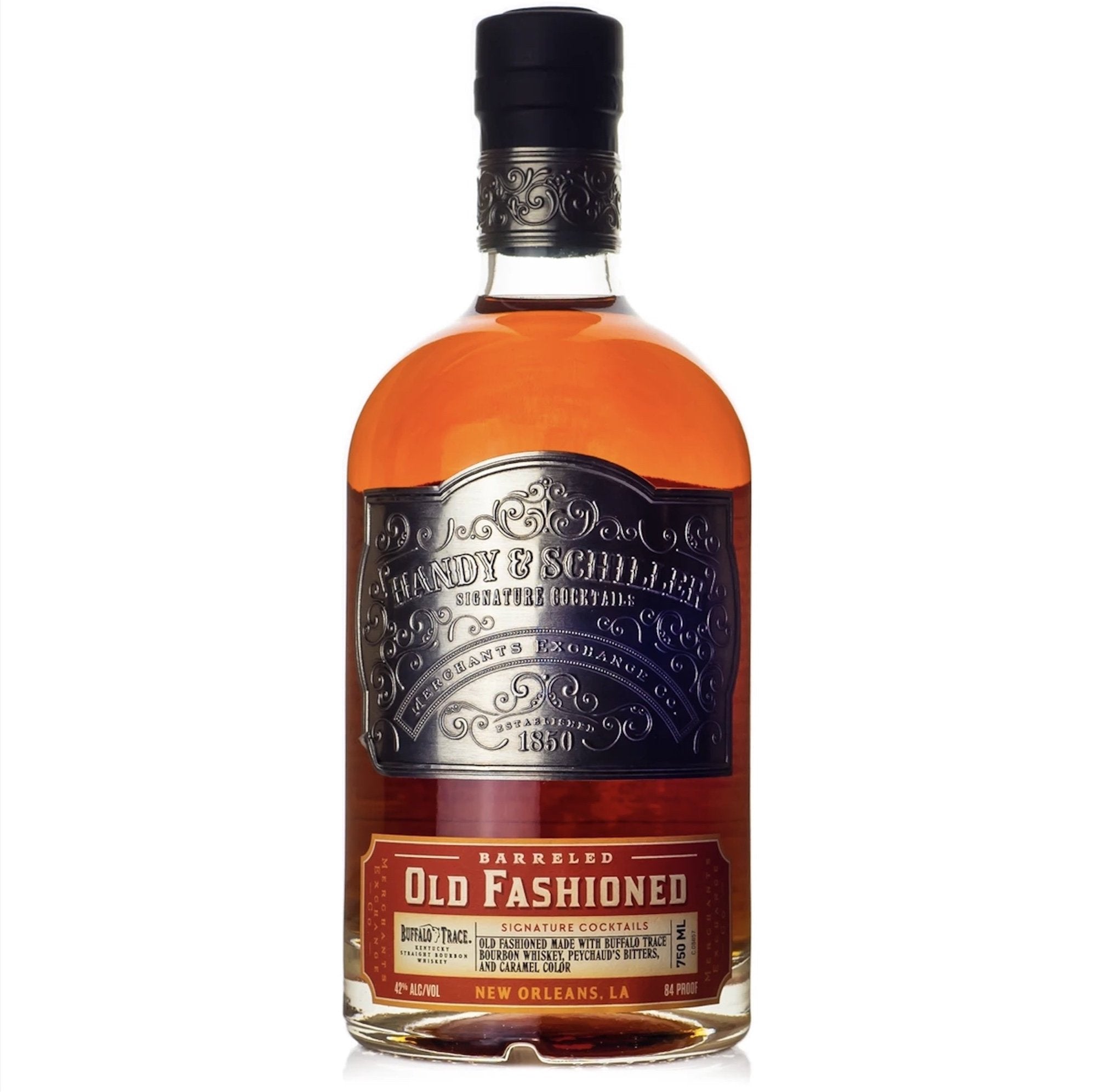 Handy & Schiller Barreled Old Fashioned cocktail bottle, showcasing rich amber color and elegant label design.