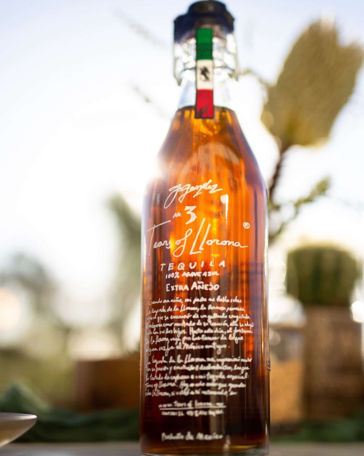 Tears of Llorona Extra Añejo Tequila bottle showcasing its rich amber color and elegant design.