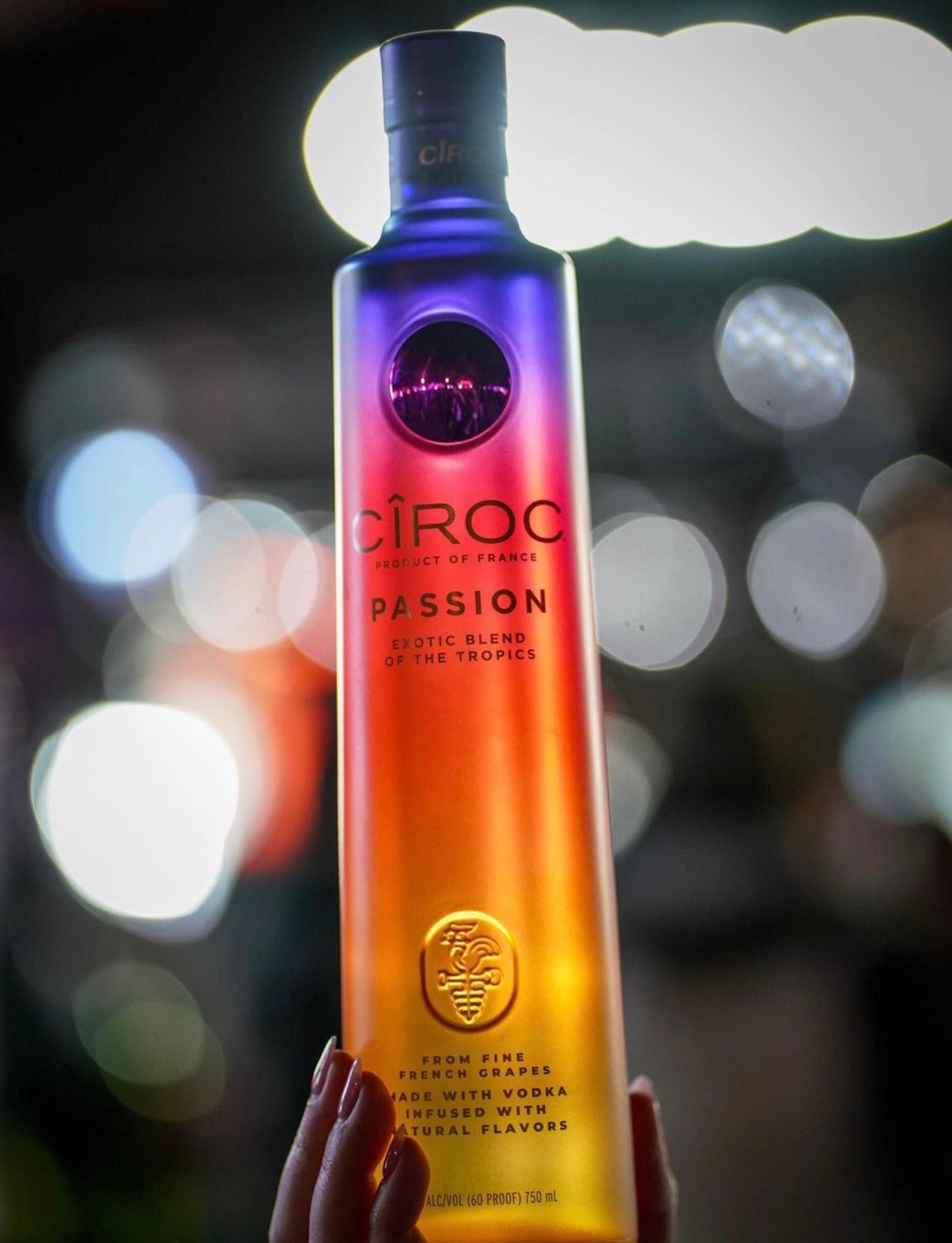 Ciroc Passion Vodka Limited Edition bottle showcasing tropical flavors and vibrant colors.