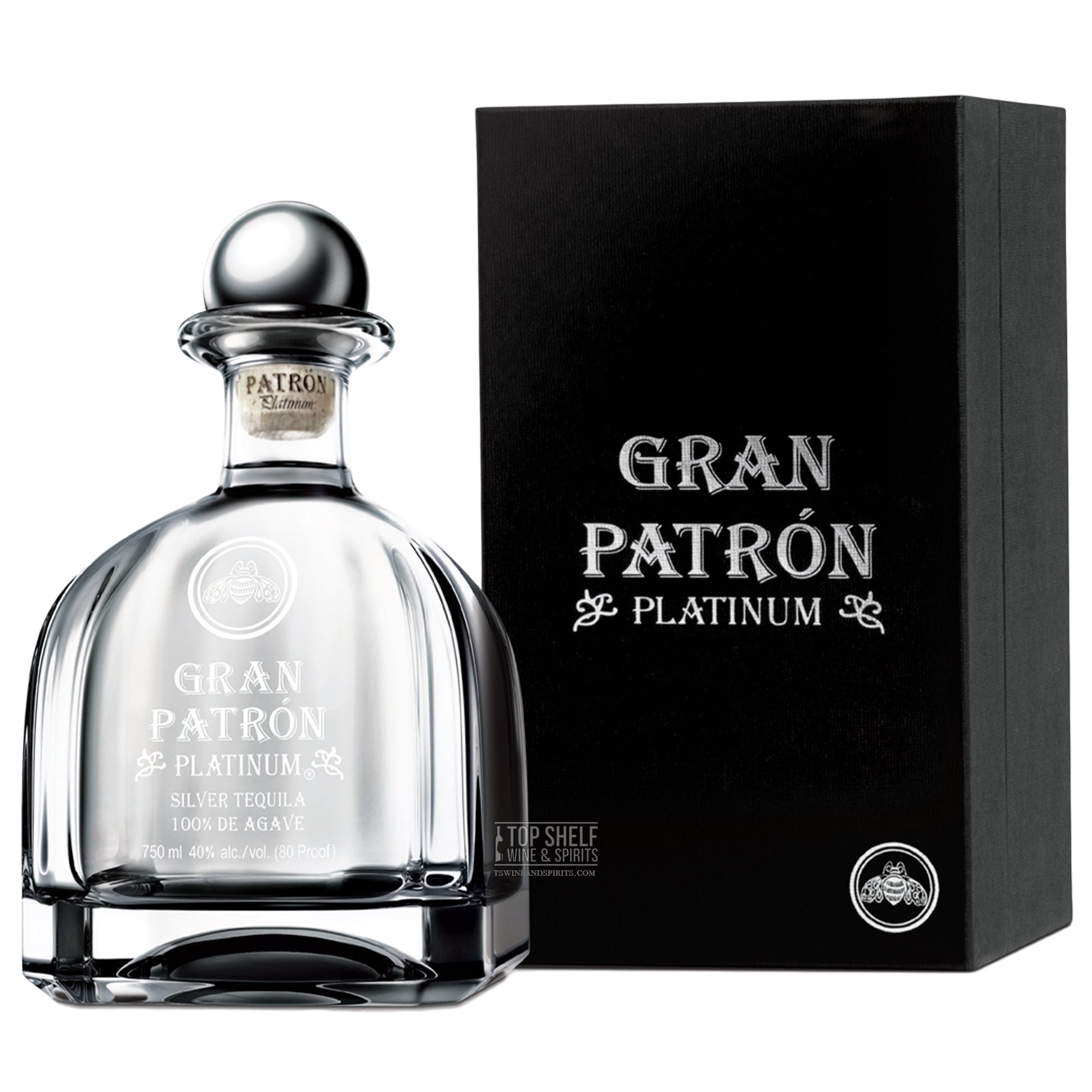 Gran Patrón Platinum Tequila in a hand-numbered crystal bottle with elegant packaging, showcasing fine 100% Weber Blue Agave.