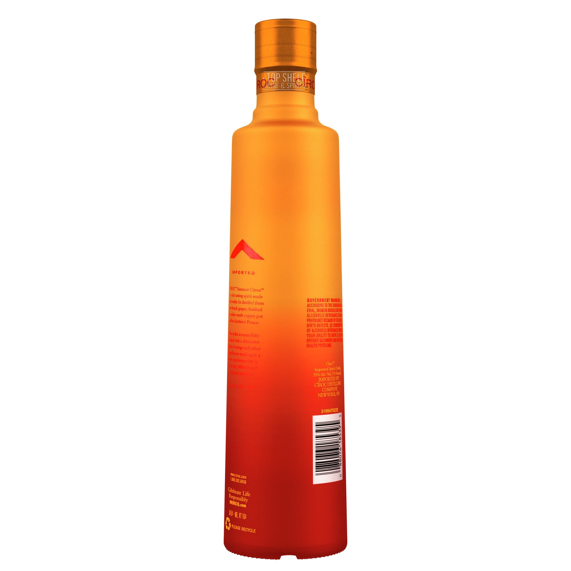Cîroc Summer Citrus vodka bottle showcasing its vibrant orange gradient design.