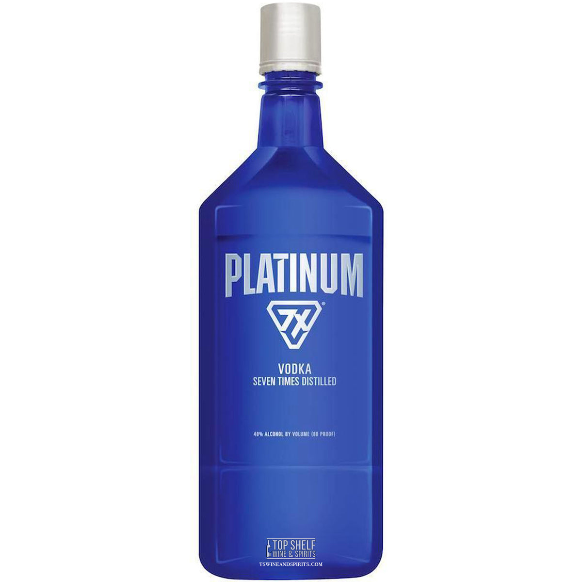 Platinum 7x Vodka 1.75L in a striking blue bottle, distilled seven times for ultimate purity and smoothness.