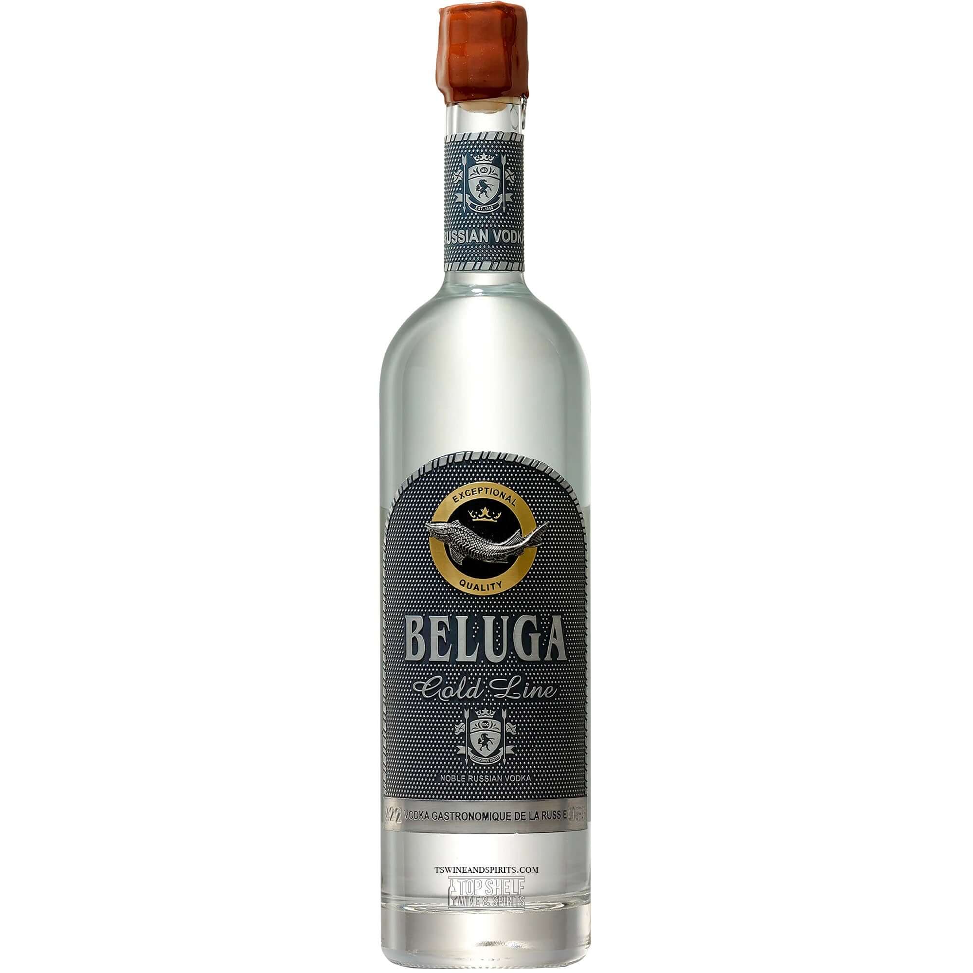 Beluga Cold Line Russian Vodka bottle with cork, showcasing premium quality vodka in a distinctive design.