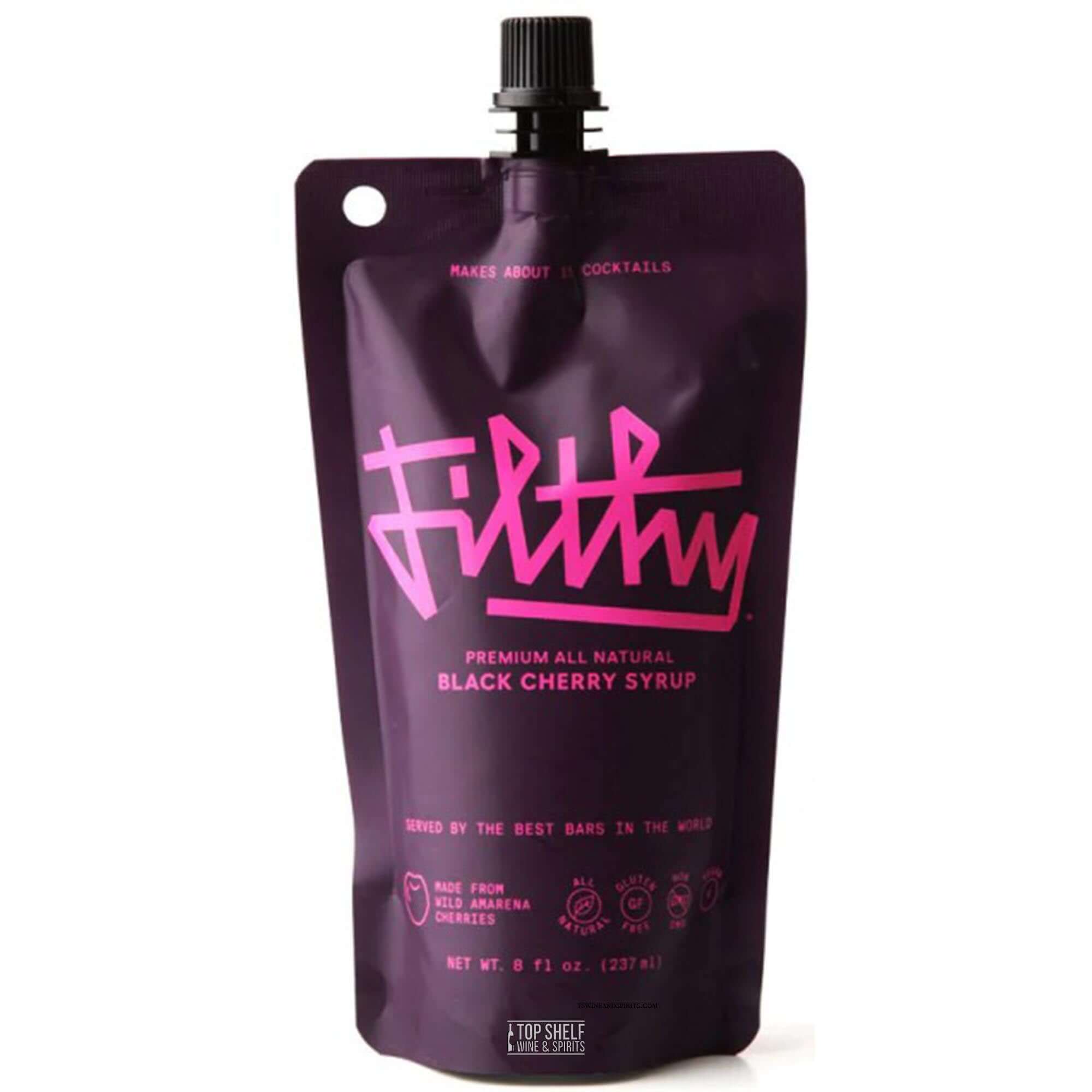 Filthy Foods all-natural black cherry syrup pouch for cocktails, perfect for mixing in drinks like Bloody Marys.